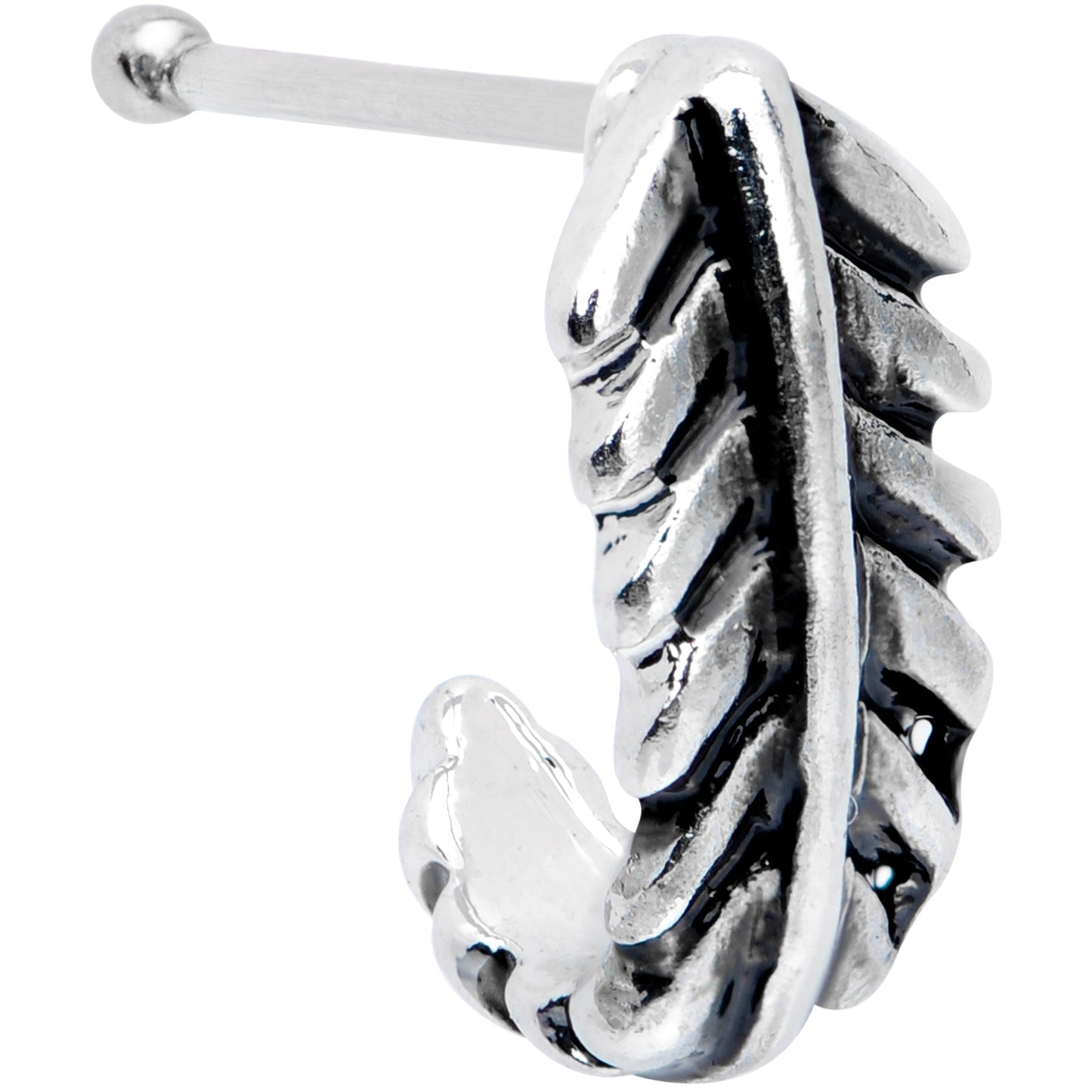 20G 3/8 Steel Feather Faux Hoop Nose Bone