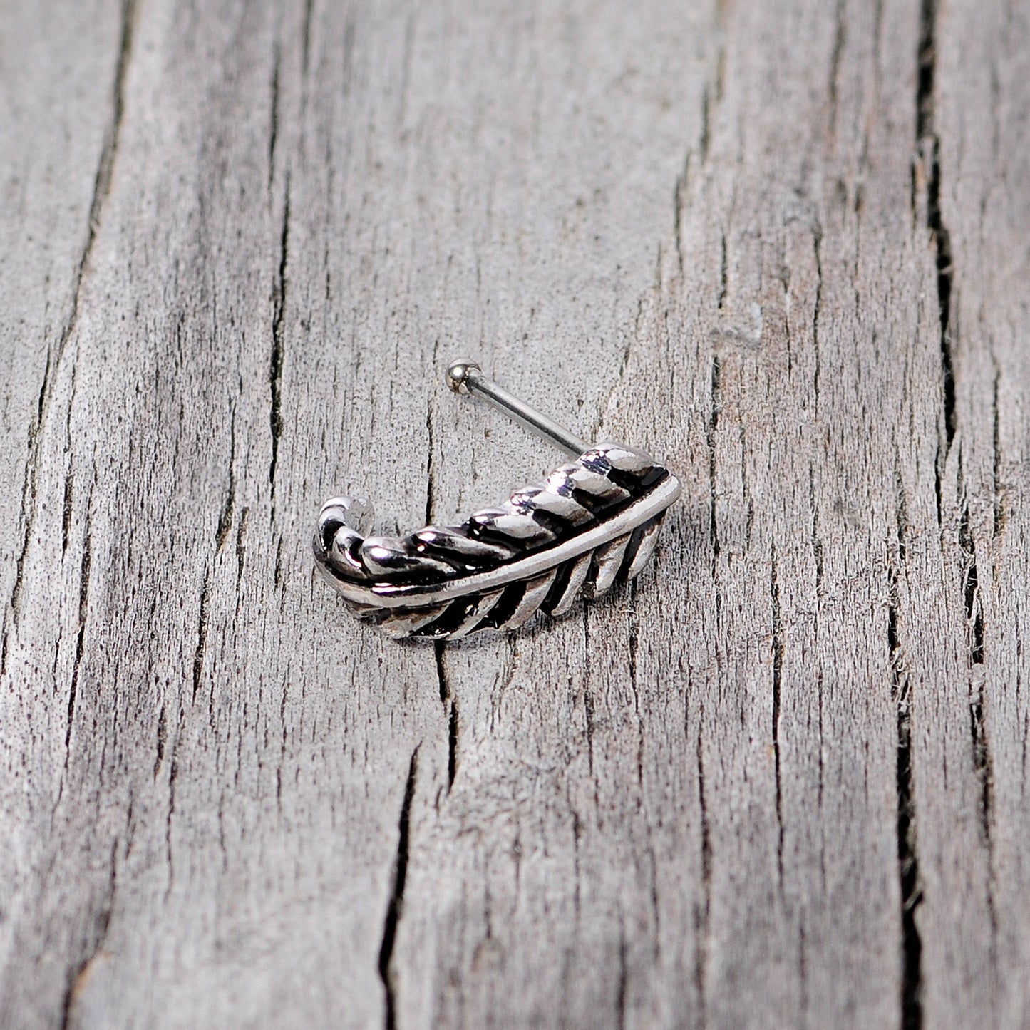 20G 3/8 Steel Feather Faux Hoop Nose Bone