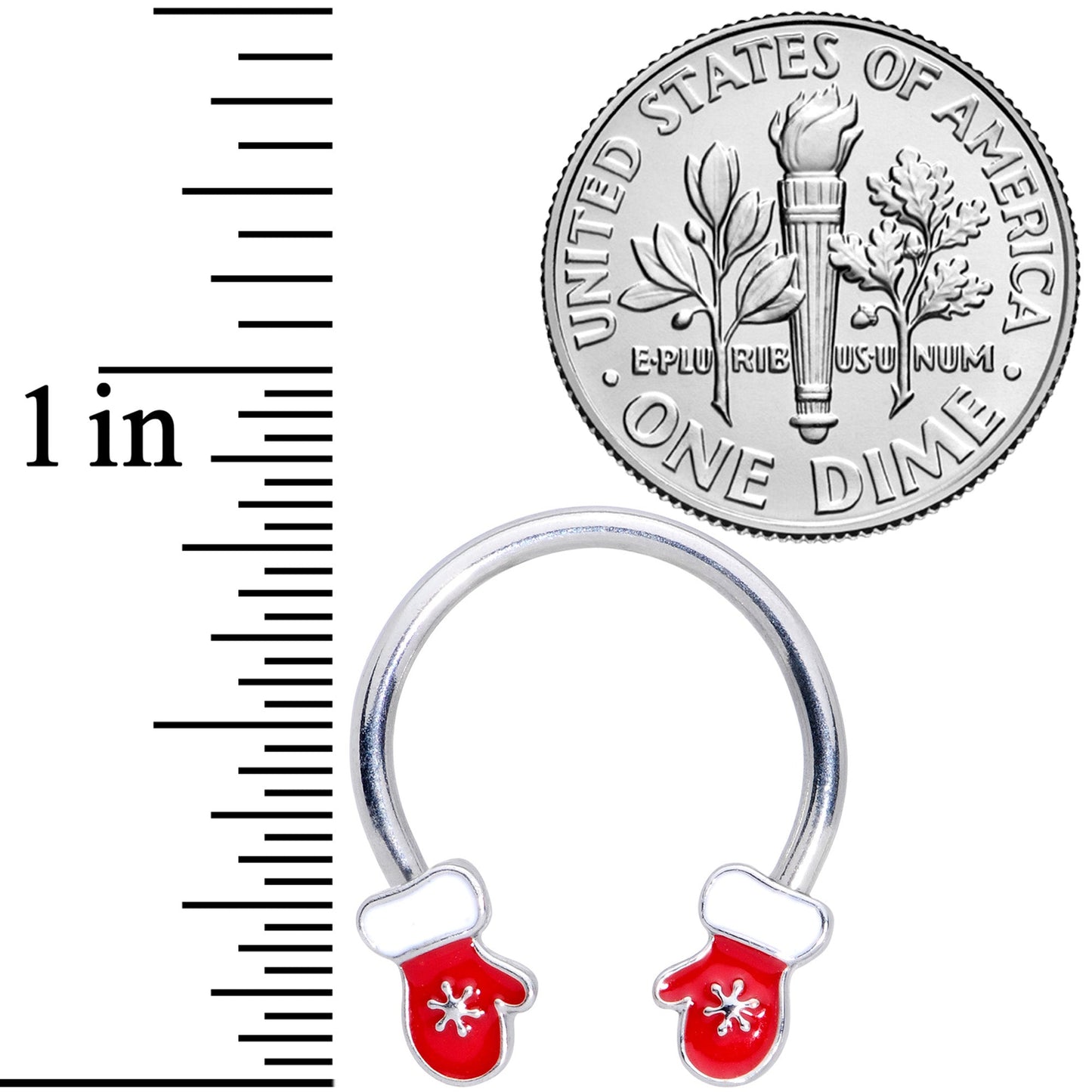 14G 9/16 Red White Mittens Christmas Horseshoe Nipple Ring Set