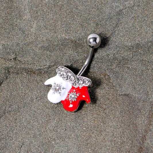 Clear Gem Winter Mittens Snowflake Christmas Belly Ring