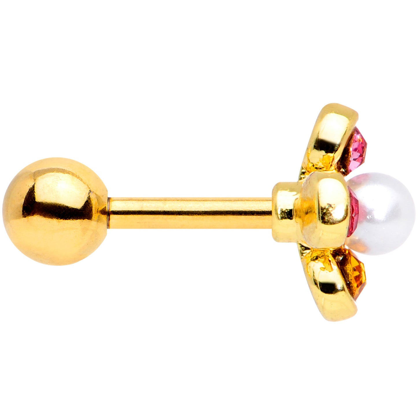 16G 1/4 Pink Blue Gem Gold Tone Flower Cartilage Tragus Earring