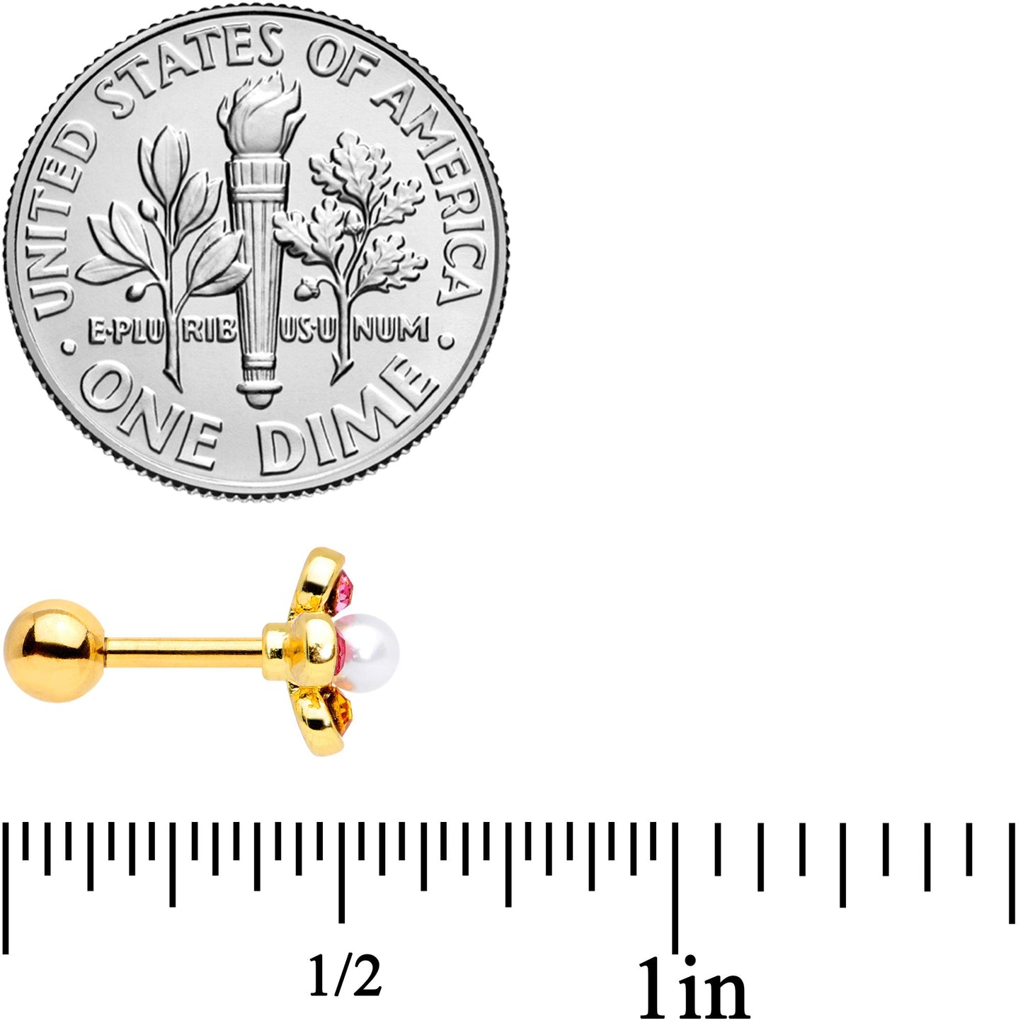 16G 1/4 Pink Blue Gem Gold Tone Flower Cartilage Tragus Earring