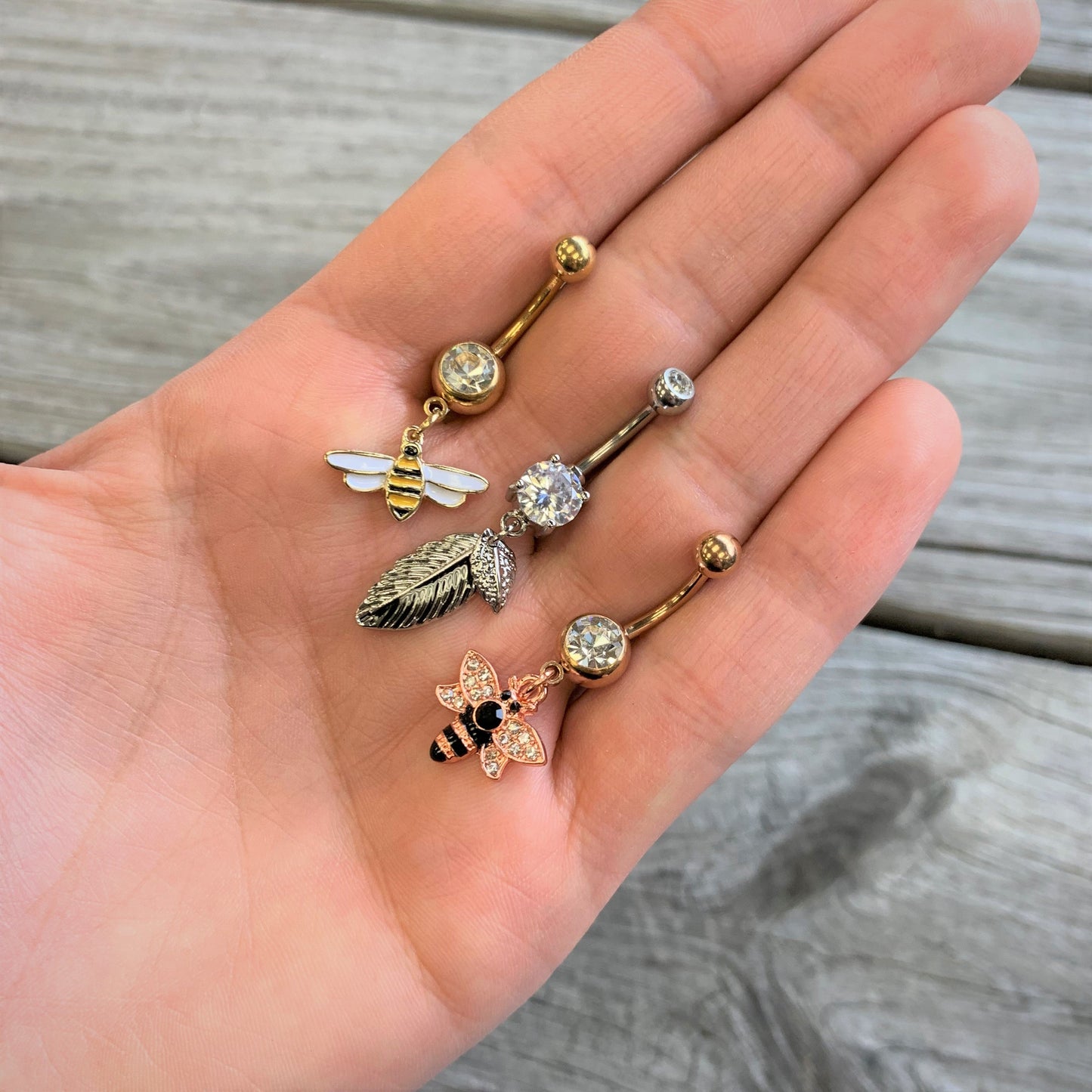 Clear Gem Feathers Southwestern Dangle Belly Ring