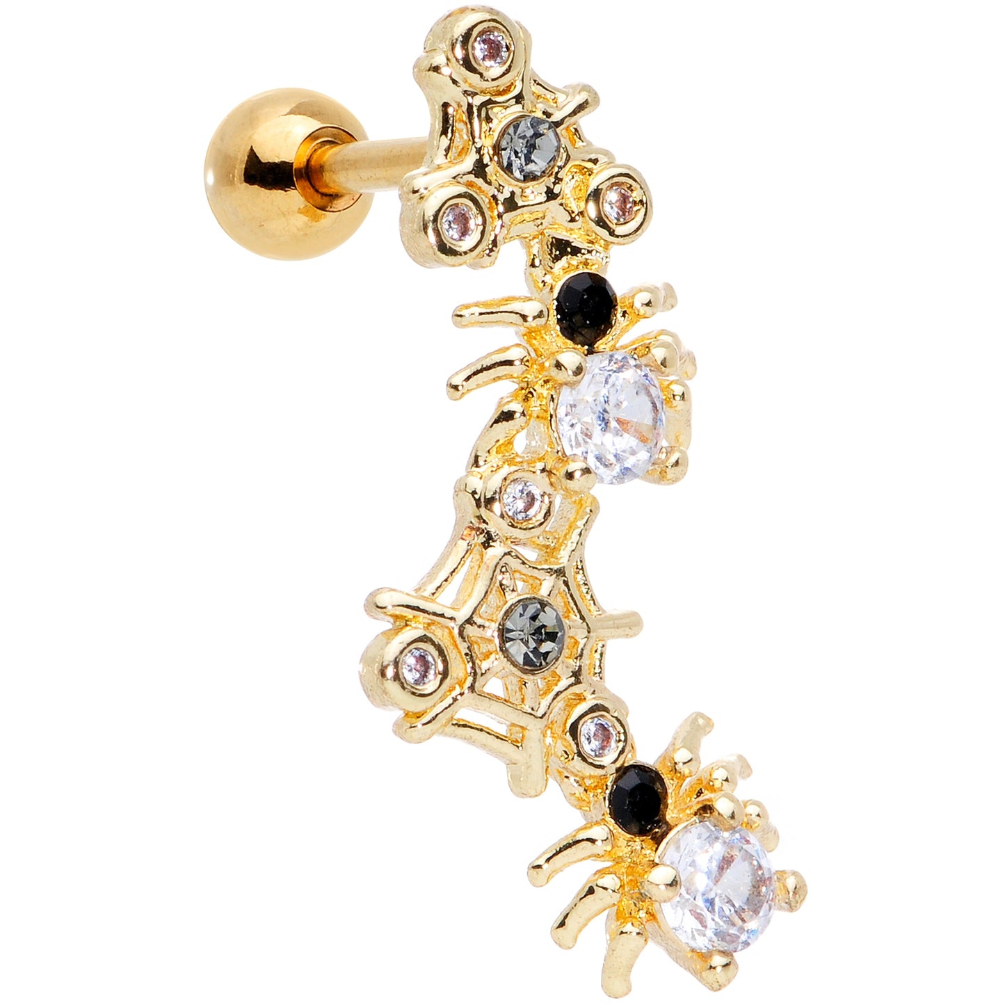16G 1/4 Clear CZ Gem Gold Tone Spider Halloween Cartilage Tragus