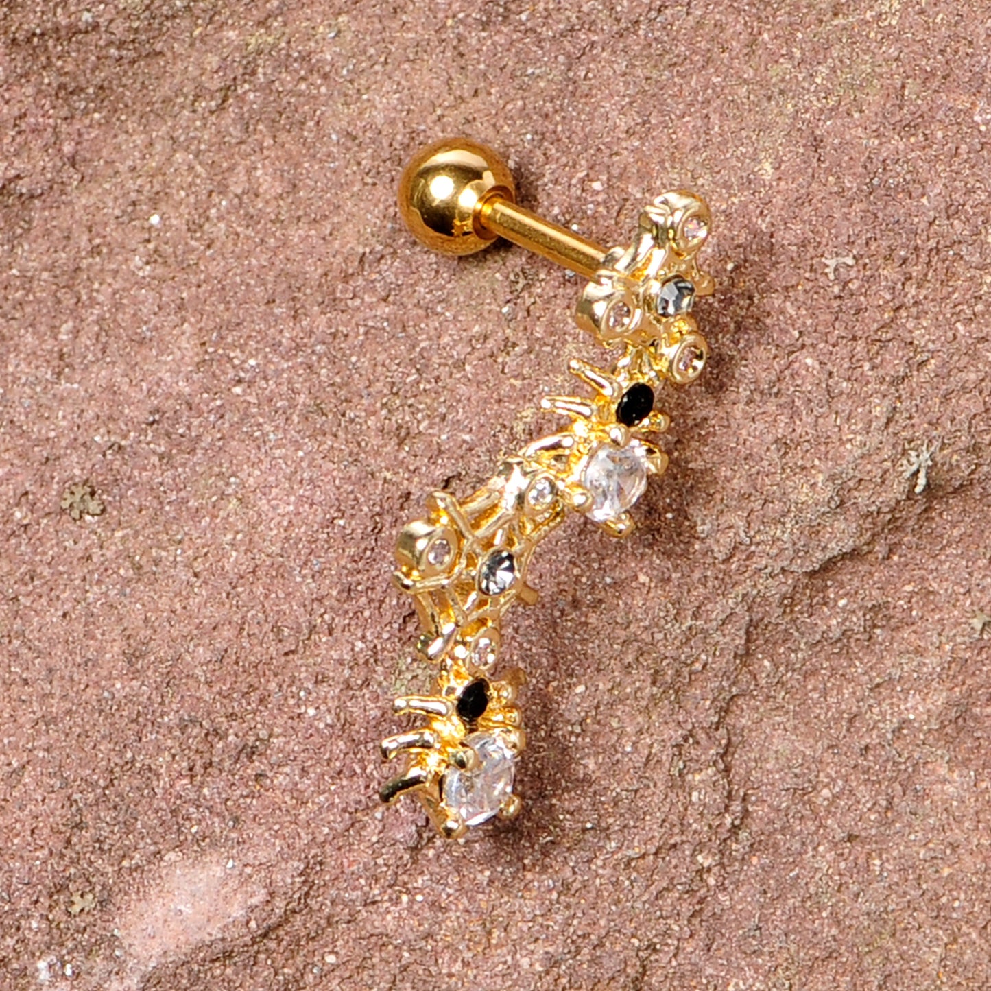 16G 1/4 Clear CZ Gem Gold Tone Spider Halloween Cartilage Tragus
