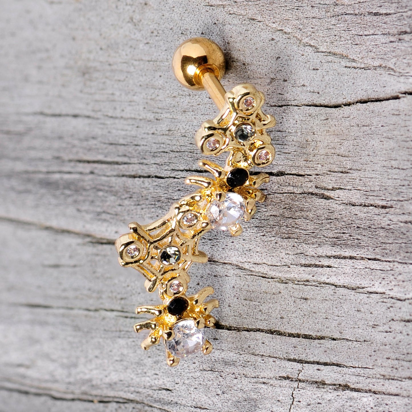 16G 1/4 Clear CZ Gem Gold Tone Spider Halloween Cartilage Tragus