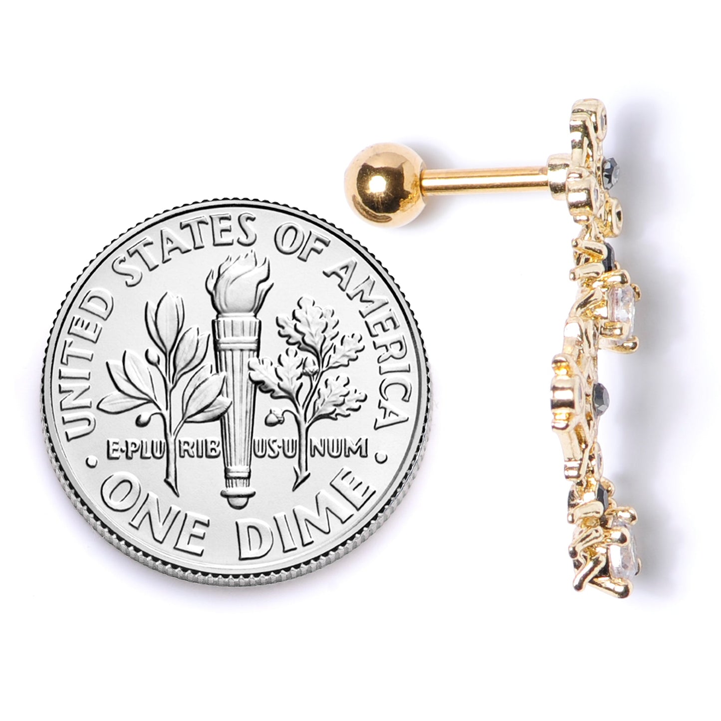 16G 1/4 Clear CZ Gem Gold Tone Spider Halloween Cartilage Tragus