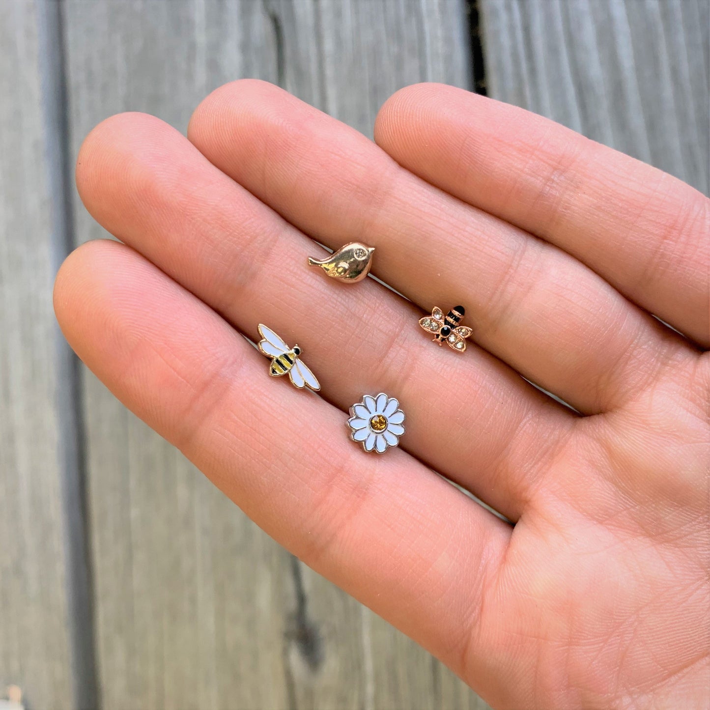 16G 5/16 Yellow Gem White Daisy Flower Labret Monroe Tragus