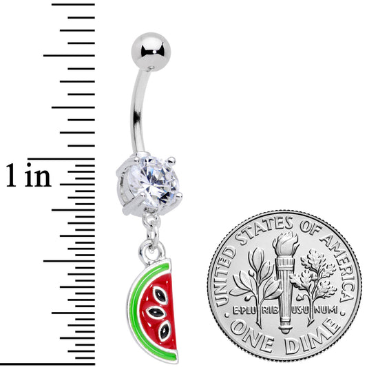 Clear CZ Gem Green Red Watermelon Dangle Belly Ring