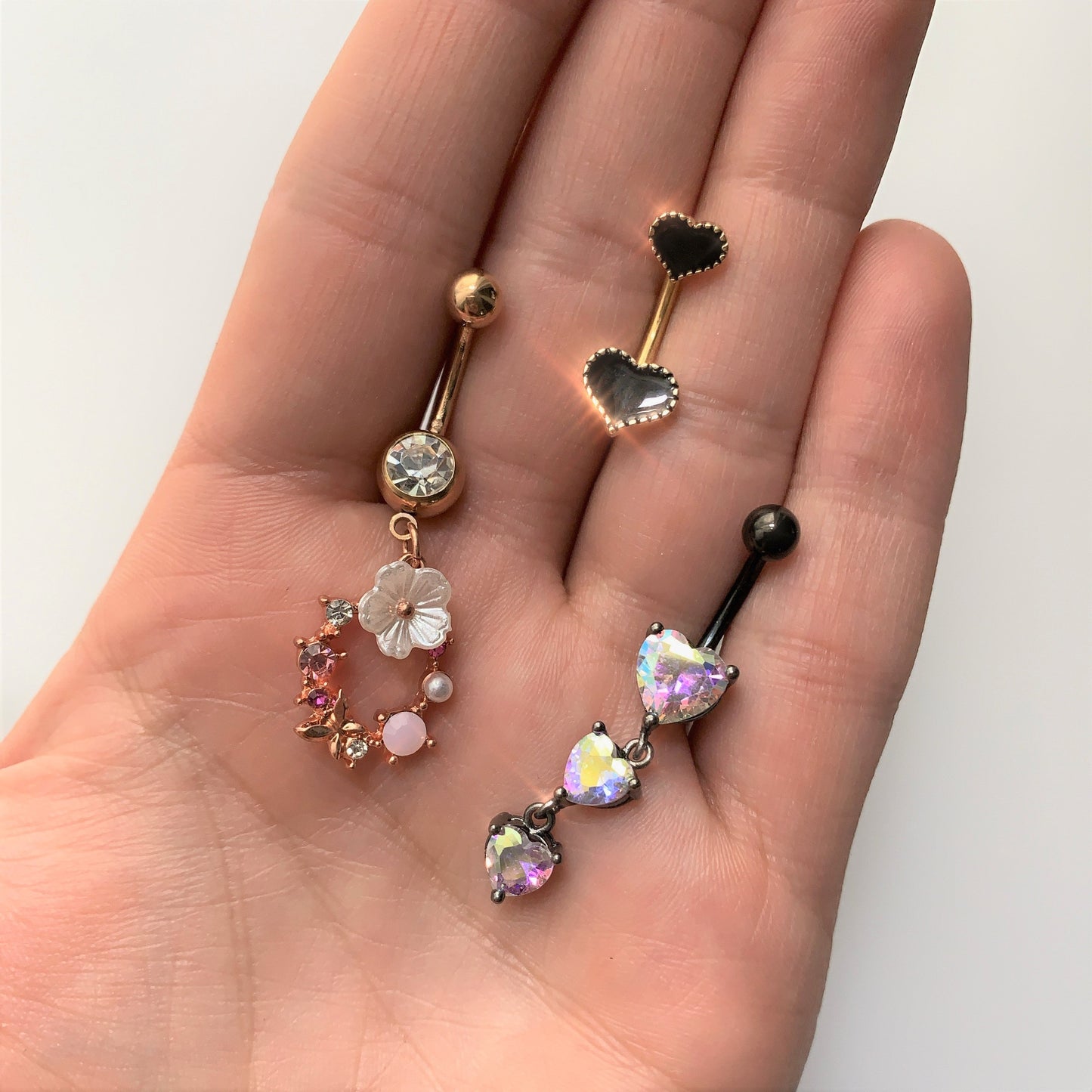 Aurora CZ Gem Black Triple Heart Dangle Belly Ring