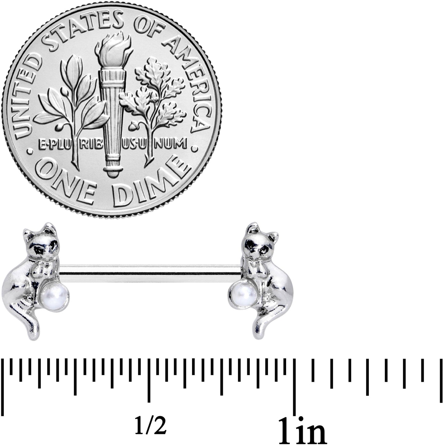 14G 9/16 Steel Ball Cat Barbell Nipple Ring Set