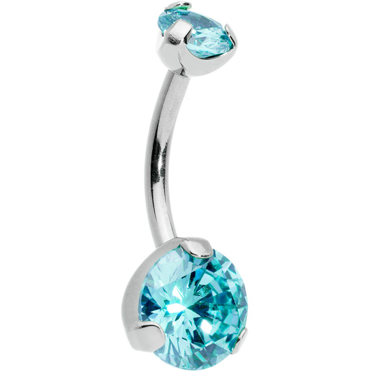 Aqua CZ Gem Grade 23 Titanium Internally Threaded Belly Ring