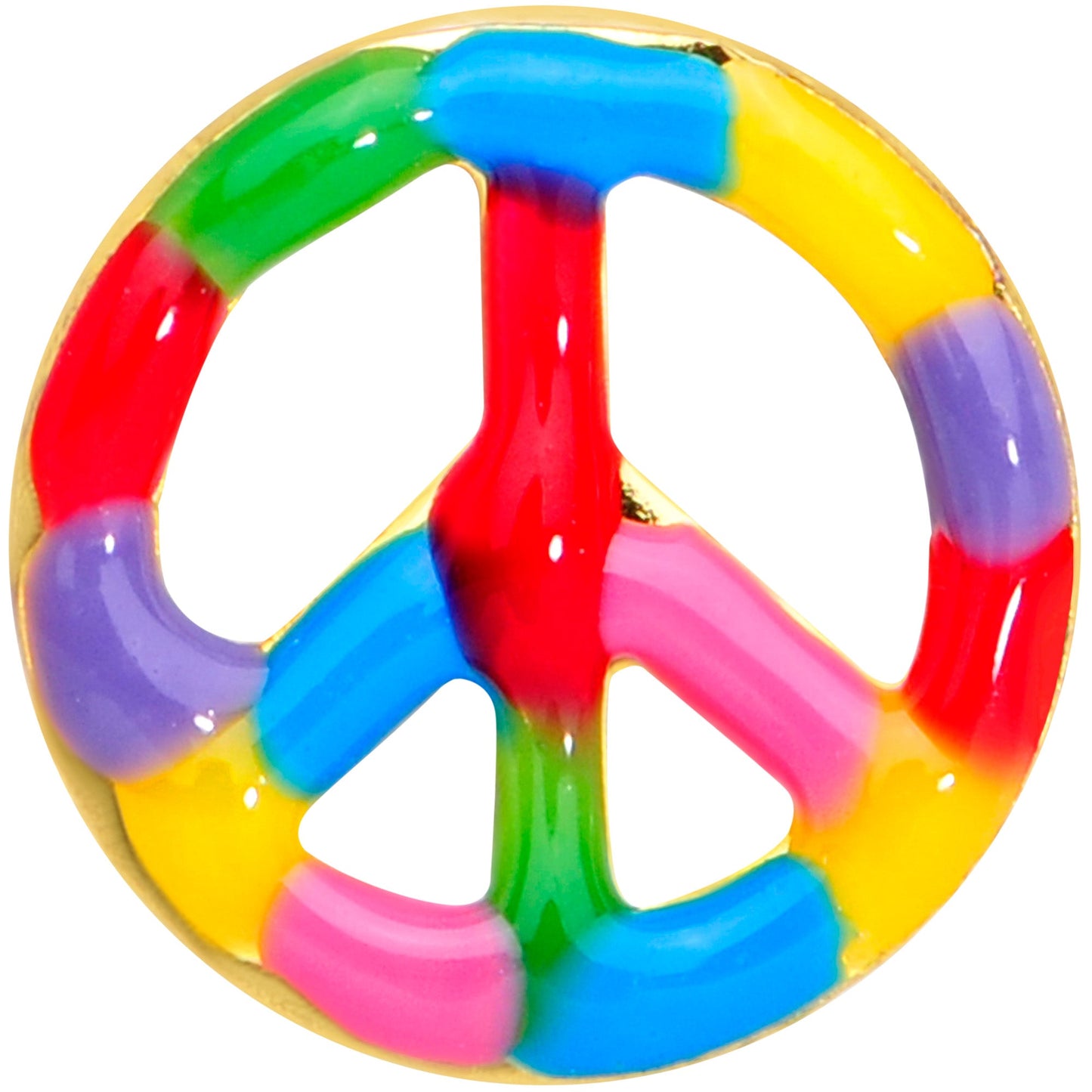 20G 5/16 Gold Tone Rainbow Hippie Peace Sign L Shaped Nose Ring