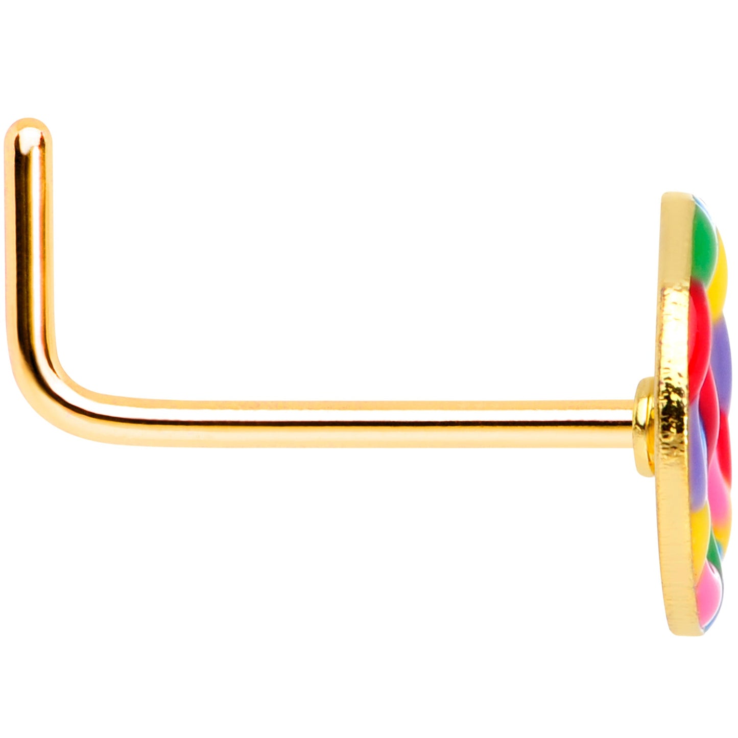 20G 5/16 Gold Tone Rainbow Hippie Peace Sign L Shaped Nose Ring