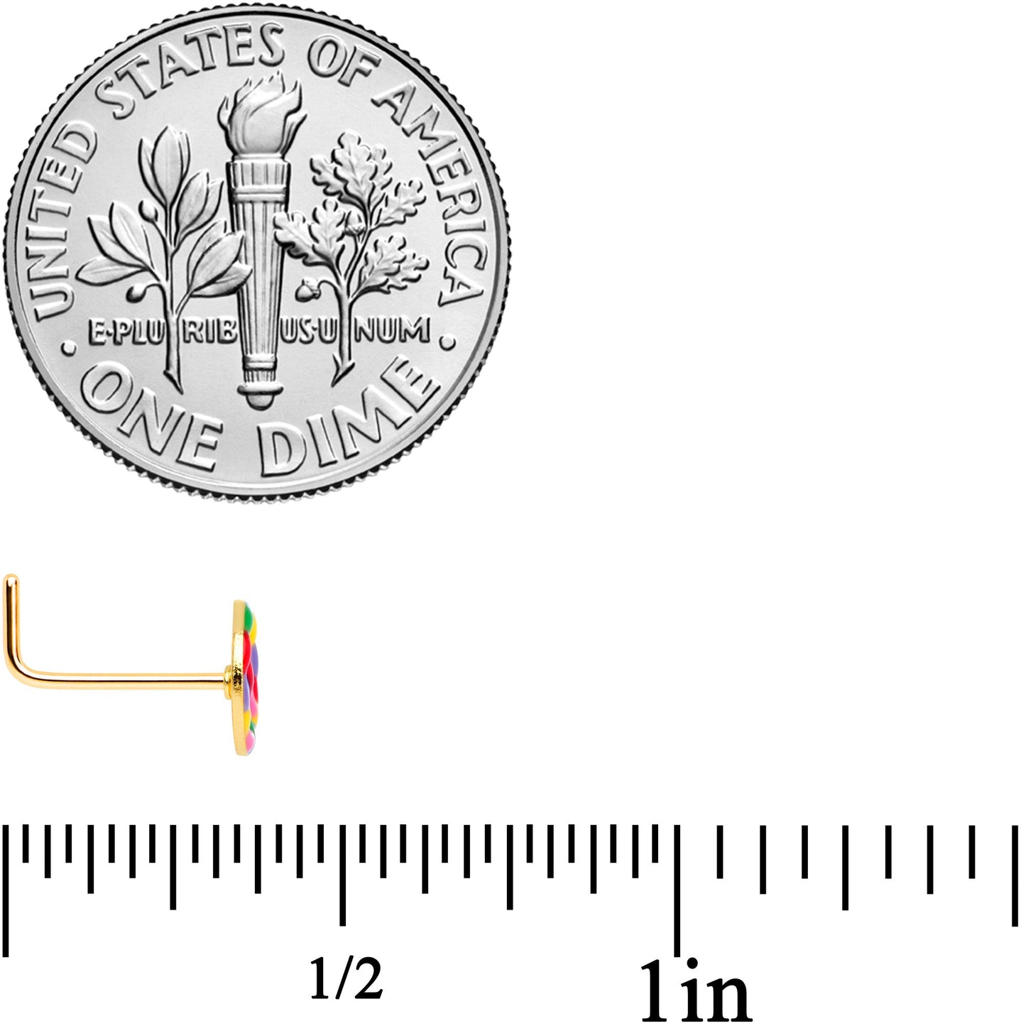 20G 5/16 Gold Tone Rainbow Hippie Peace Sign L Shaped Nose Ring
