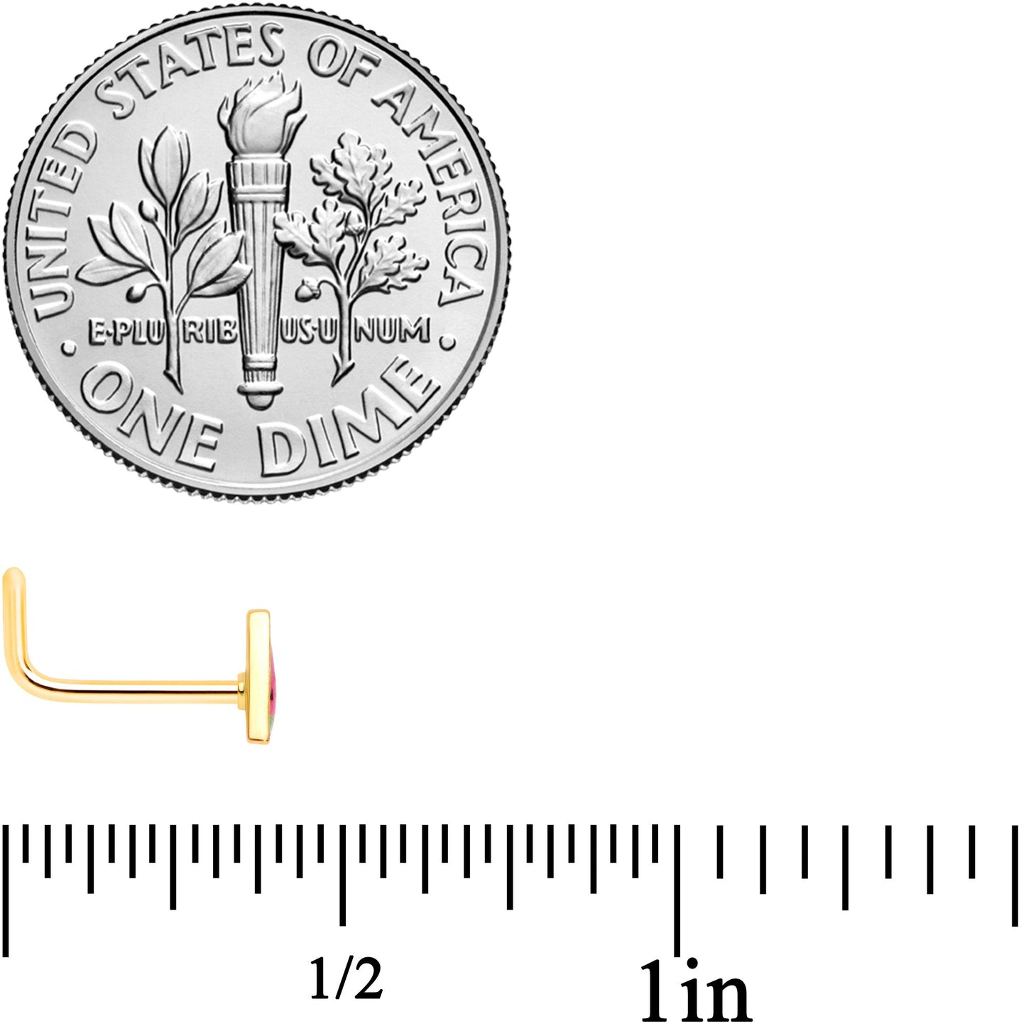 20G 5/16 Gold Tone Watermelon L Shaped Nose Ring