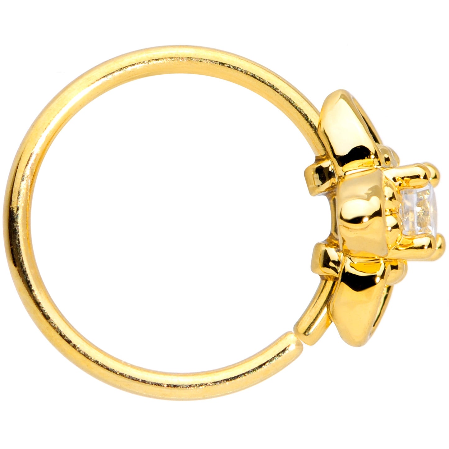 20G 5/16 Clear CZ Gem Gold Tone Open Flower Nose Hoop