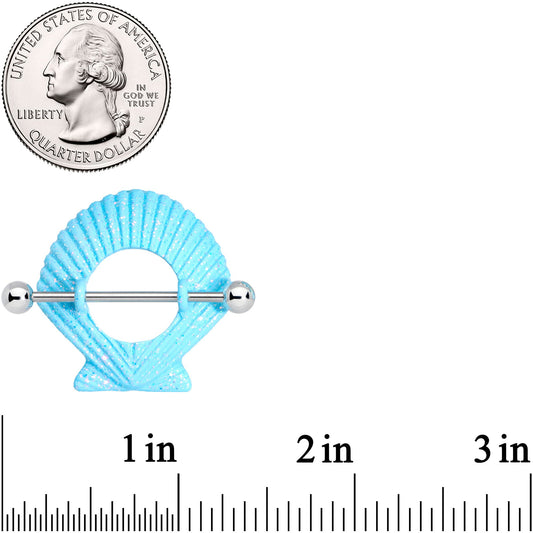 14G 29mm Iridescent Blue Scallop Shell Nautical Nipple Shield Set