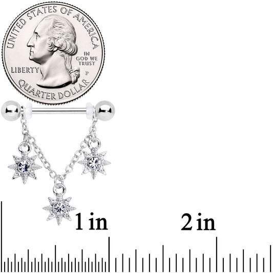 14G 1/2 Clear Gem Trio Stars Chain Dangle Nipple Ring Set