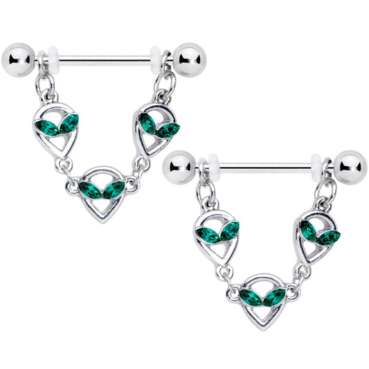 14G 1/2 Green Gem Trio UFO Space Alien Dangle Nipple Ring Set