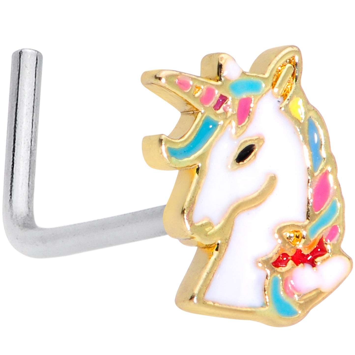 20G 1/4 Rainbow Unicorn L Shaped Nose Ring