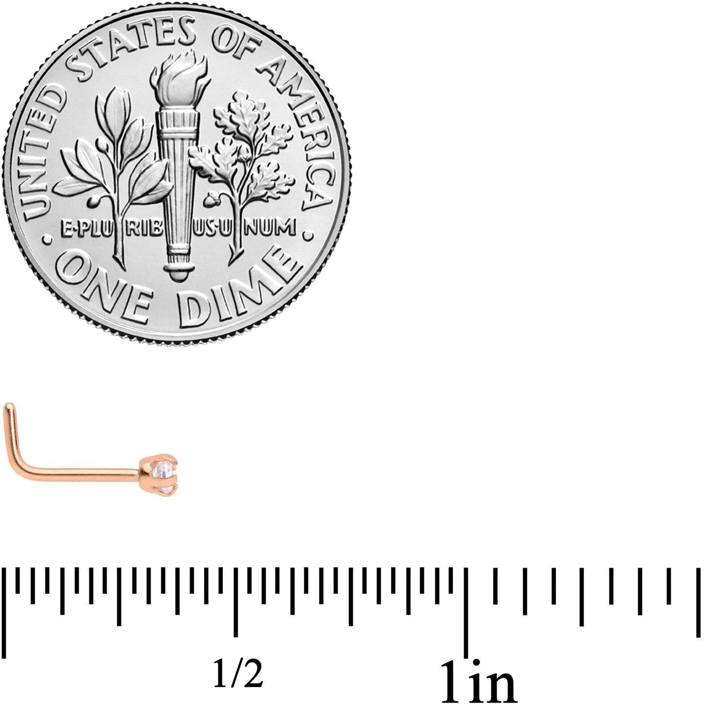 20G 1/4 Clear 2mm CZ Gem Rose Gold Tone L Shaped Nose Ring