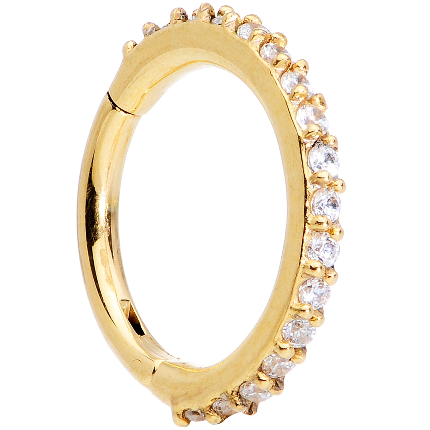 16G 5/16 Clear CZ Gem Gold Tone Hinged Segment Ring