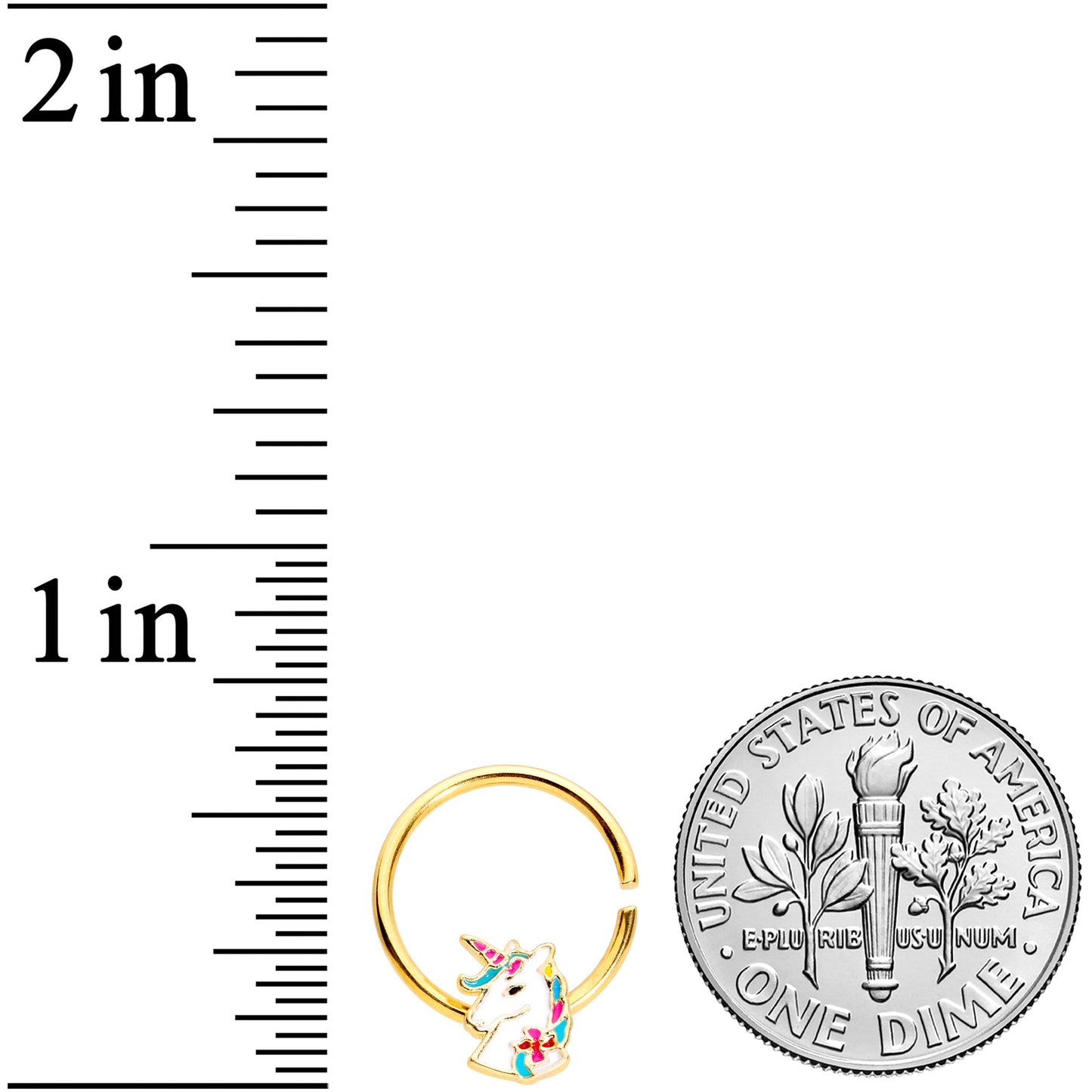 18G 3/8 Gold Tone Rainbow Unicorn Seamless Circular Ring