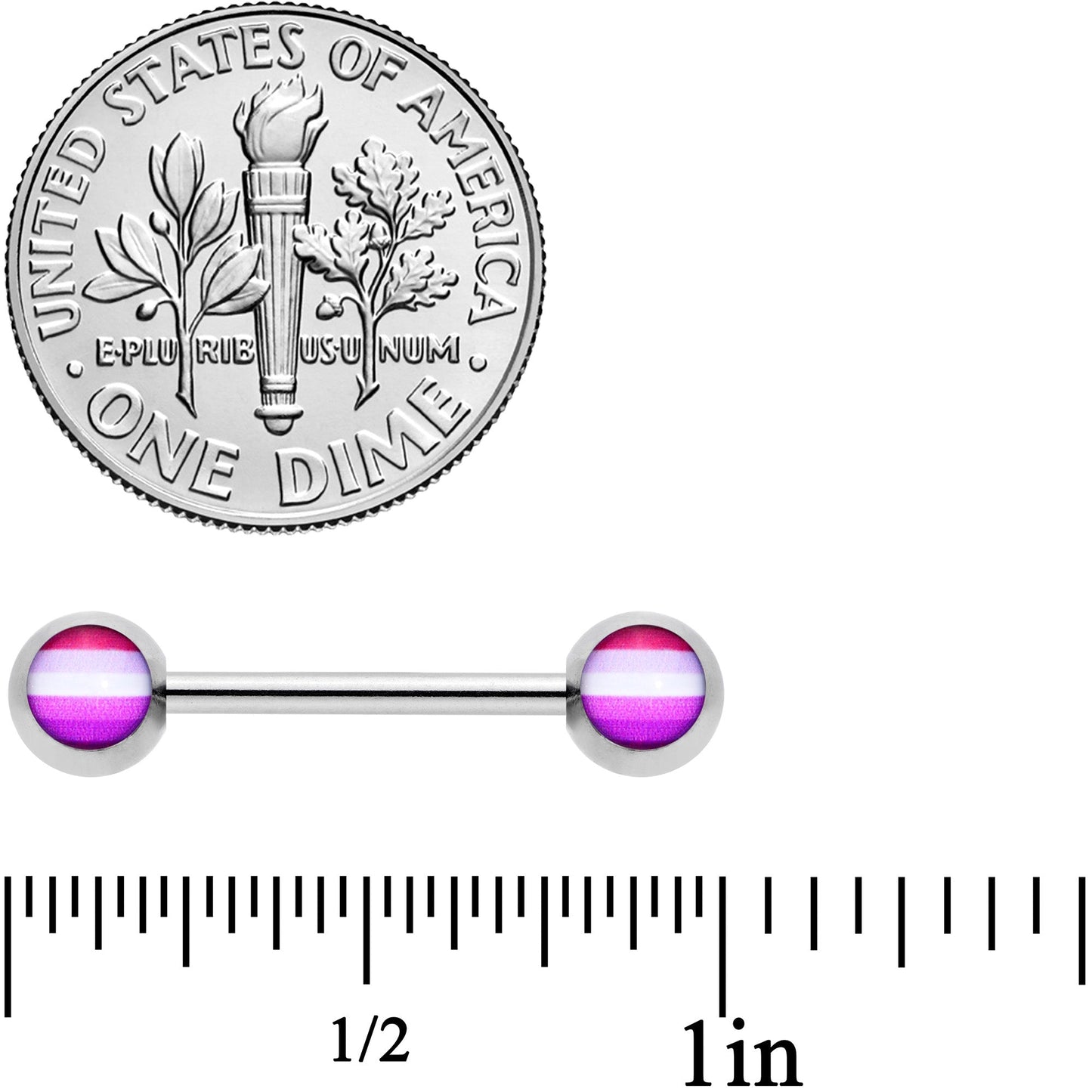 14G 9/16 Front Facing Lesbian Pride Flag Barbell Nipple Ring Set