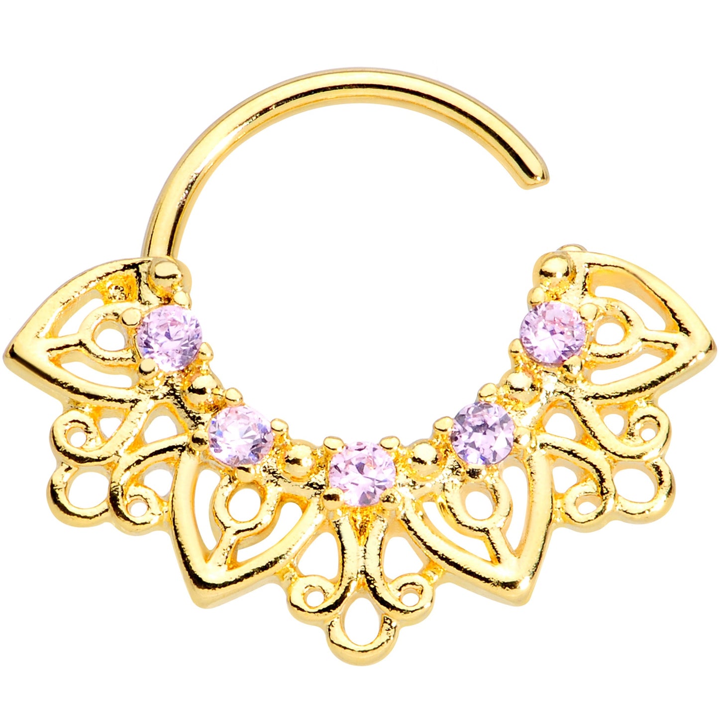 16G 5/16 Pink Gem Gold Tone Lovely Leaves Closure Ring