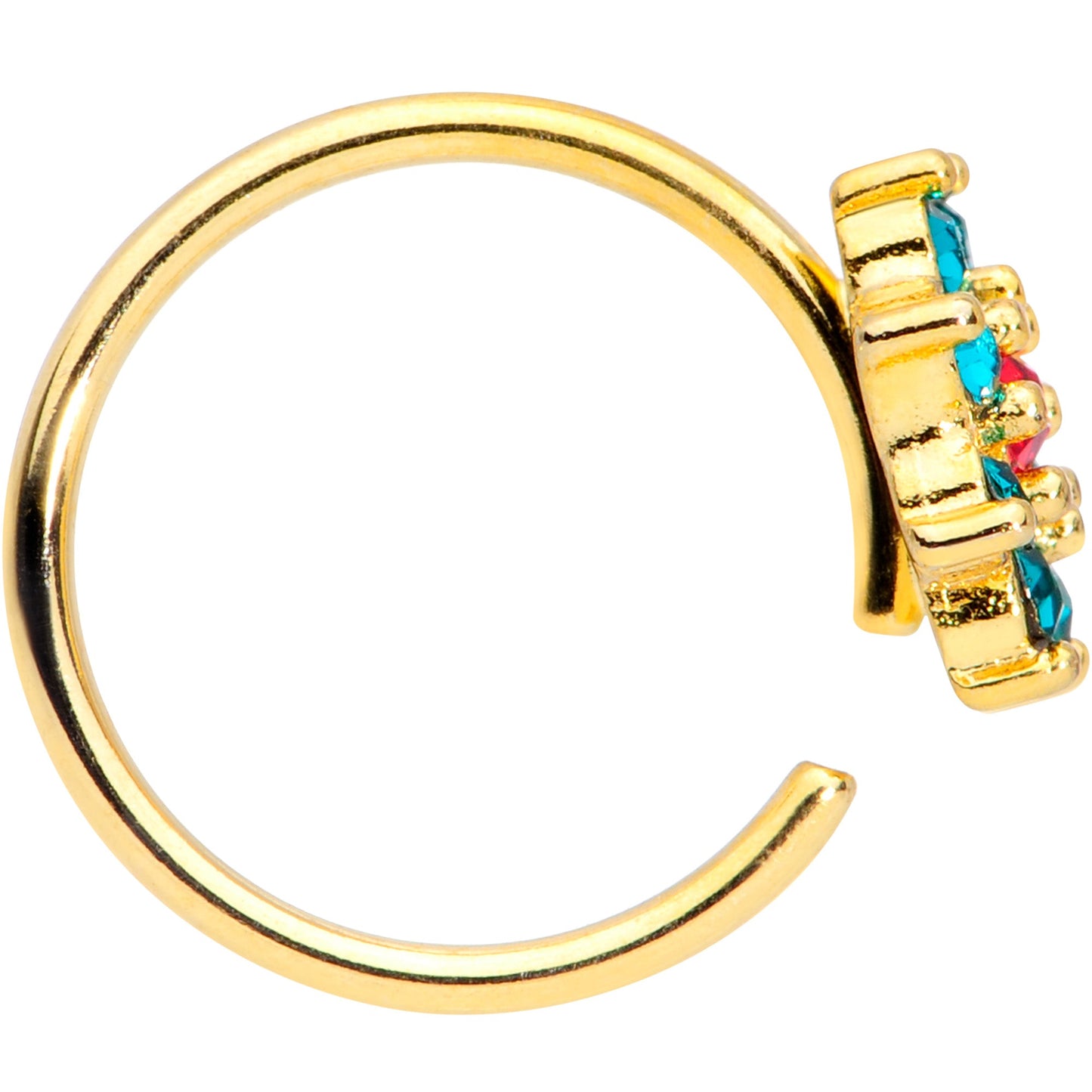 18G 3/8 Red Green Gem Gold Tone Christmas Flower Nose Hoop