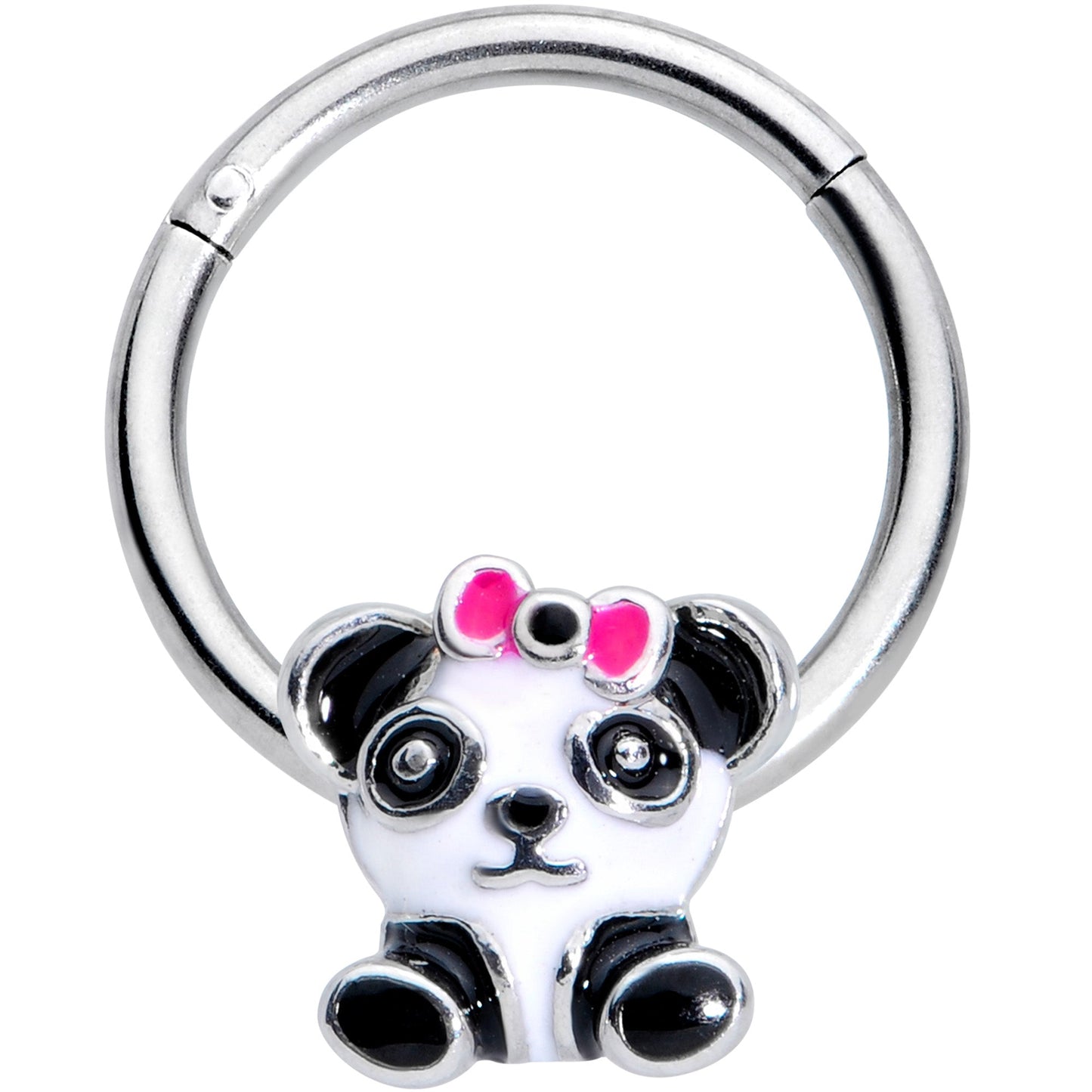 16G 3/8 Black White Precious Panda Hinged Segment Ring