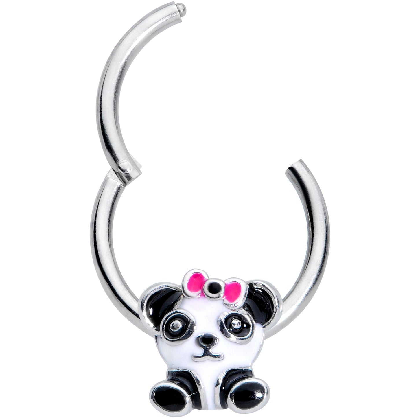 16G 3/8 Black White Precious Panda Hinged Segment Ring