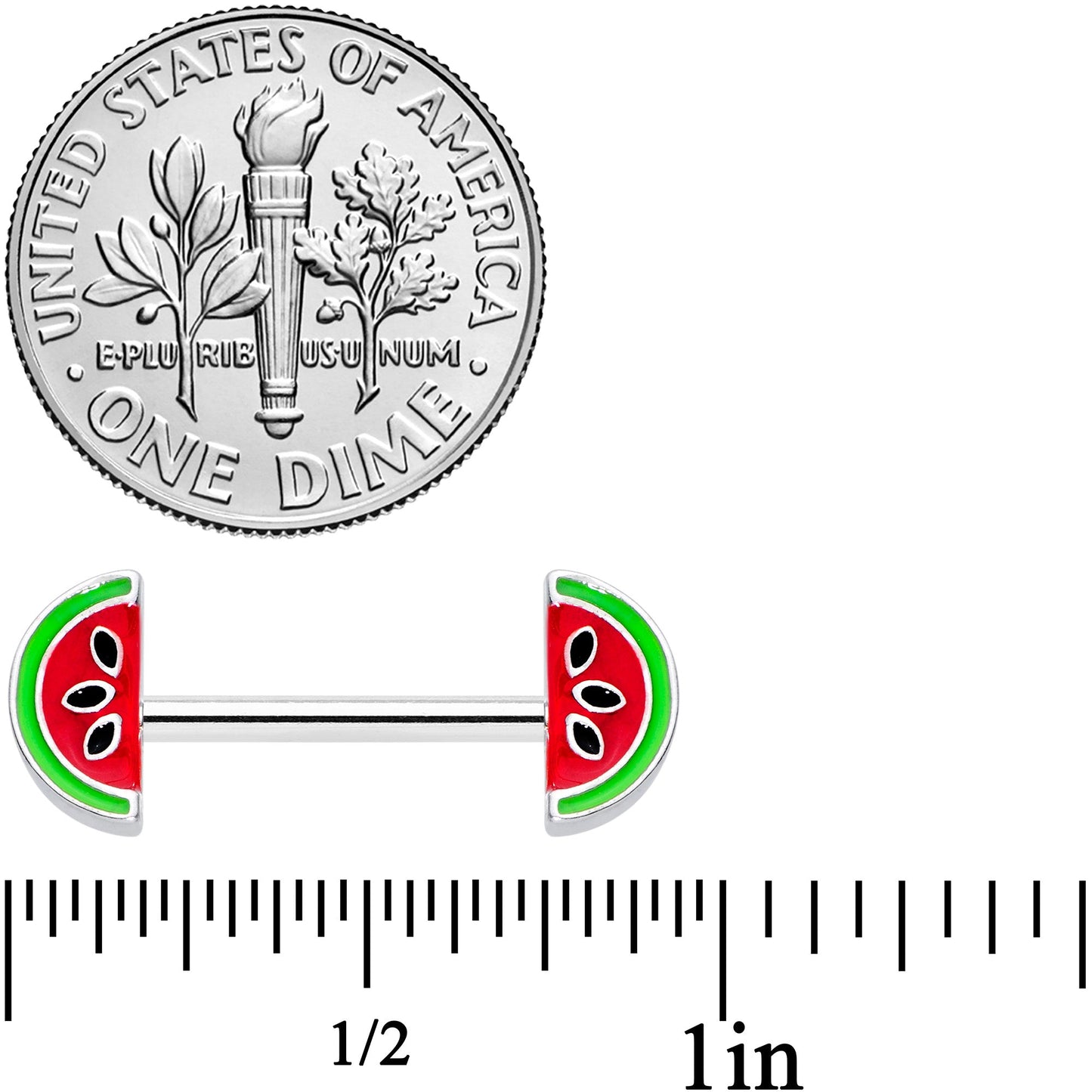 14G 9/16 Red Green Juicy Watermelon Barbell Nipple Ring Set