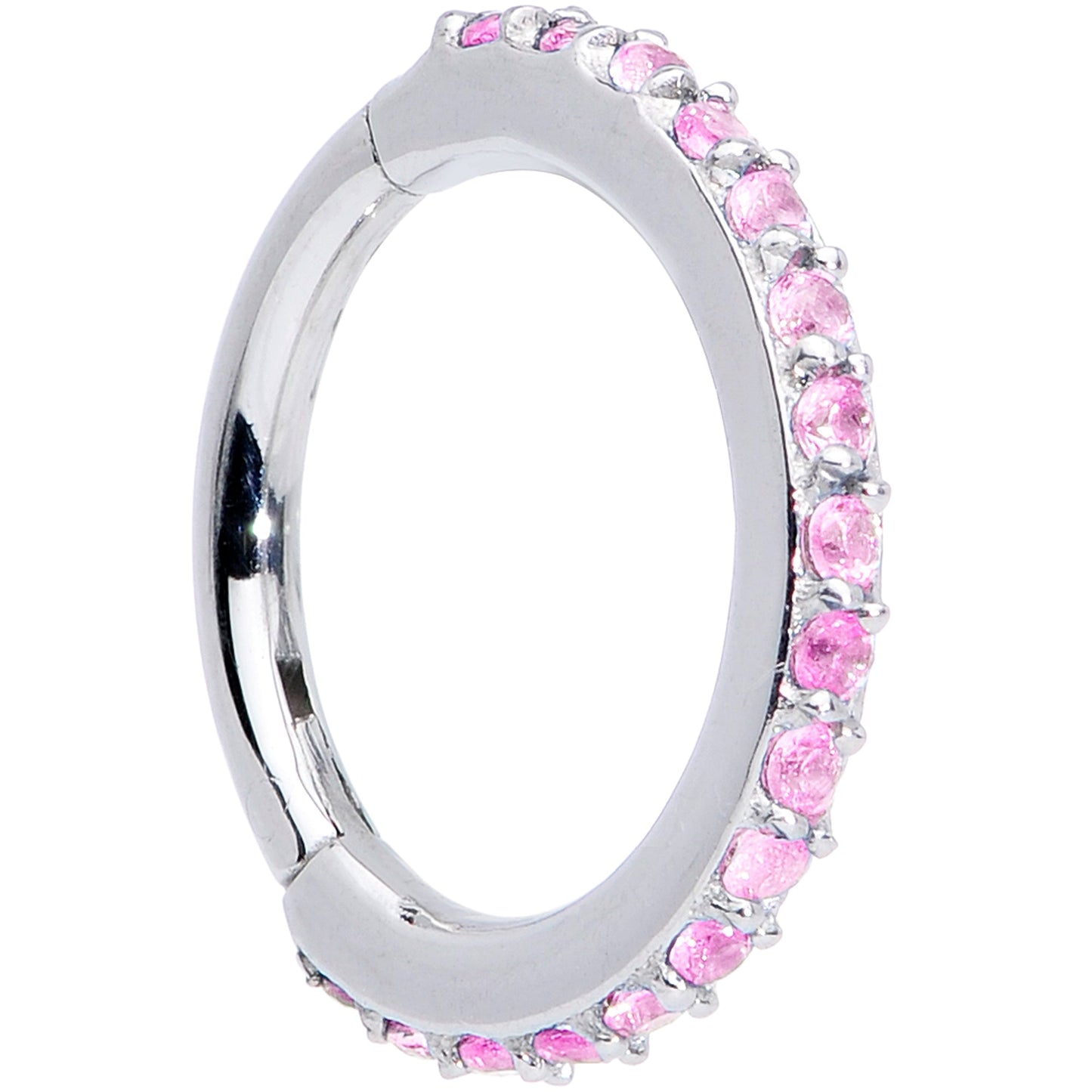 16G 5/16 Pink CZ Gem Stainless Steel Hinged Segment Ring