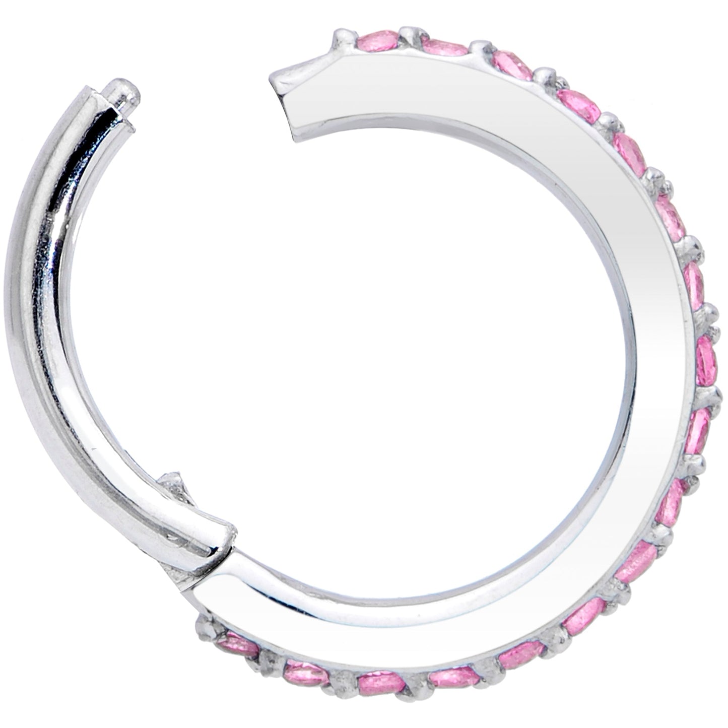 16G 5/16 Pink CZ Gem Stainless Steel Hinged Segment Ring