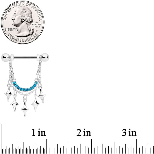 14G 9/16 Aqua Gem Drama Dangle Nipple Ring Set
