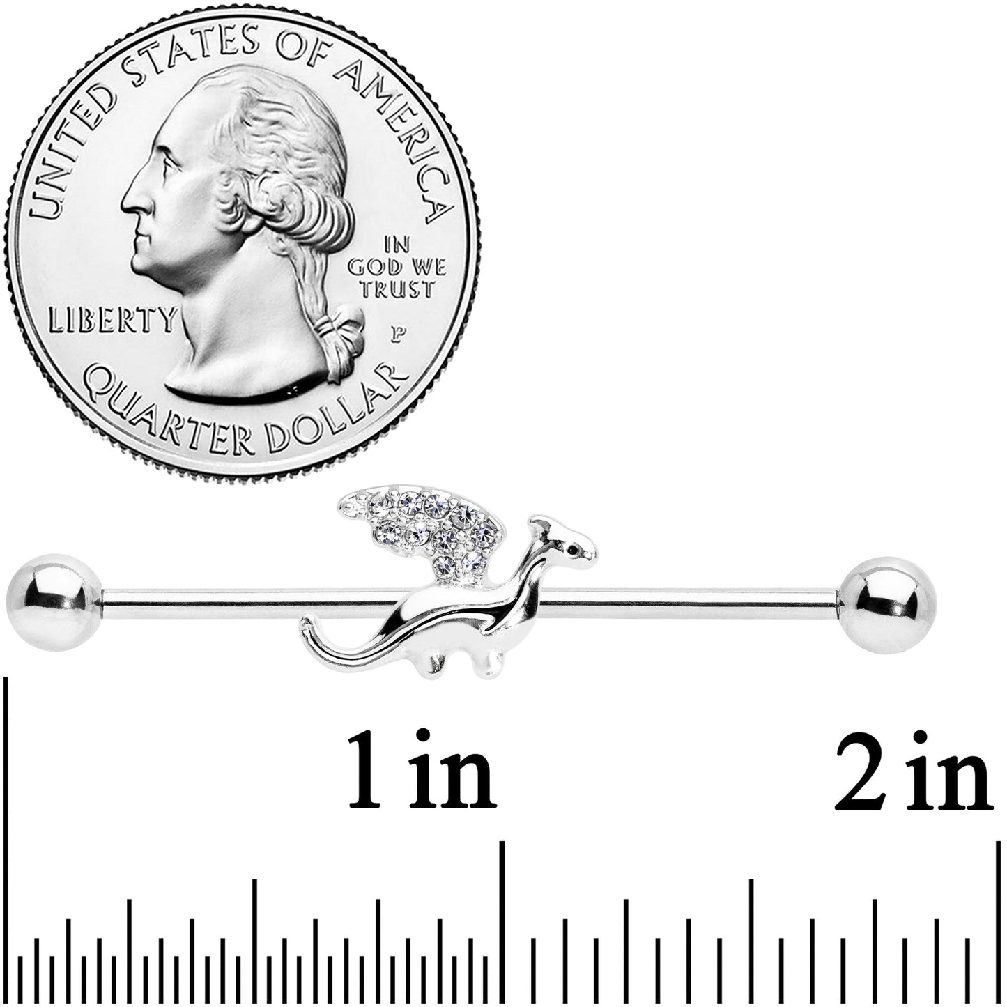 14G Clear Gem Dragon Industrial Barbell 38mm