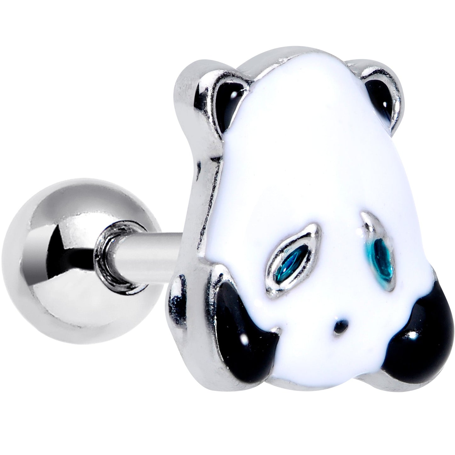 16G 1/4 Black White Round Panda Bear Cartilage Tragus Earring