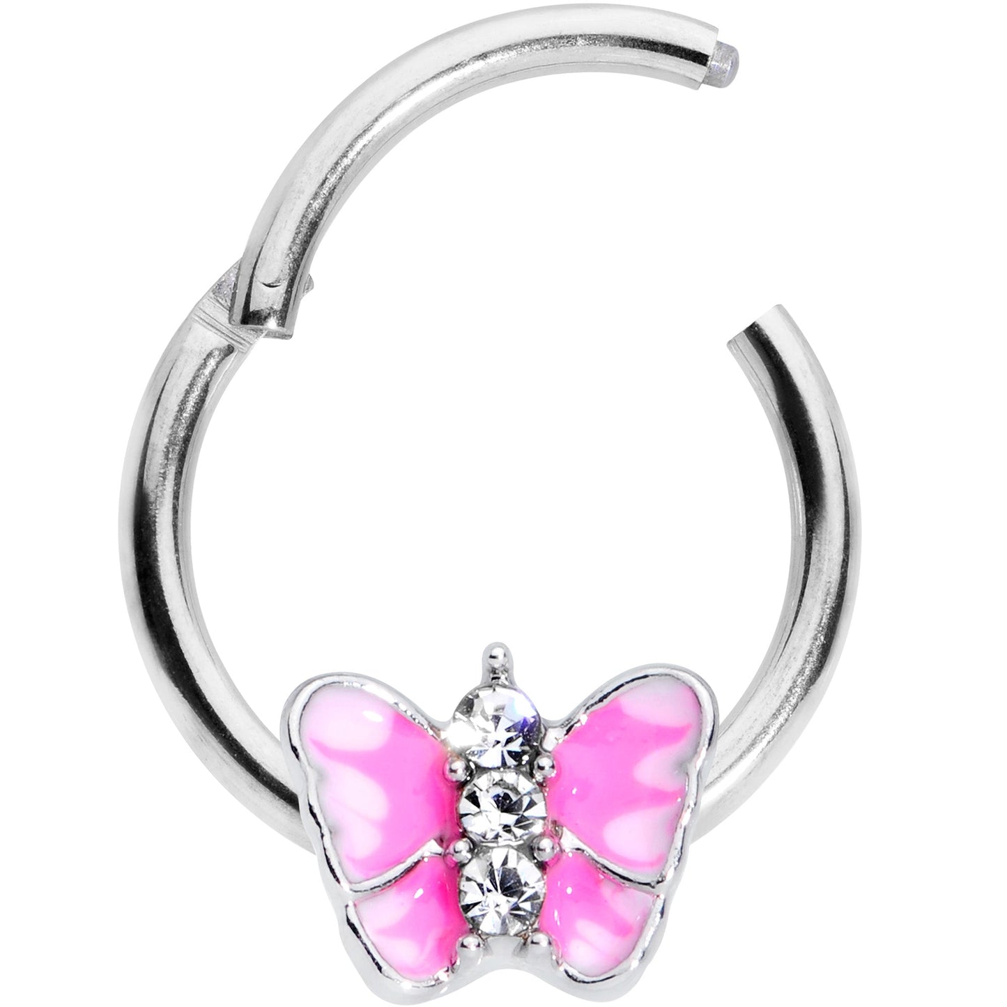 16G 3/8 Clear Gem Pink Butterfly Septum Ring