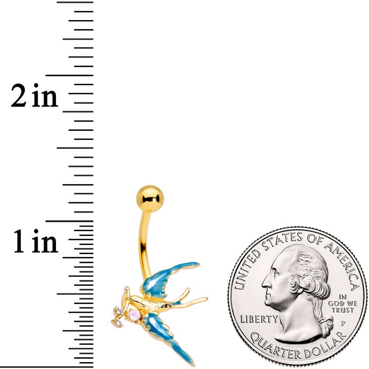 Clear CZ Gem Gold Tone Swallow Bird Belly Ring