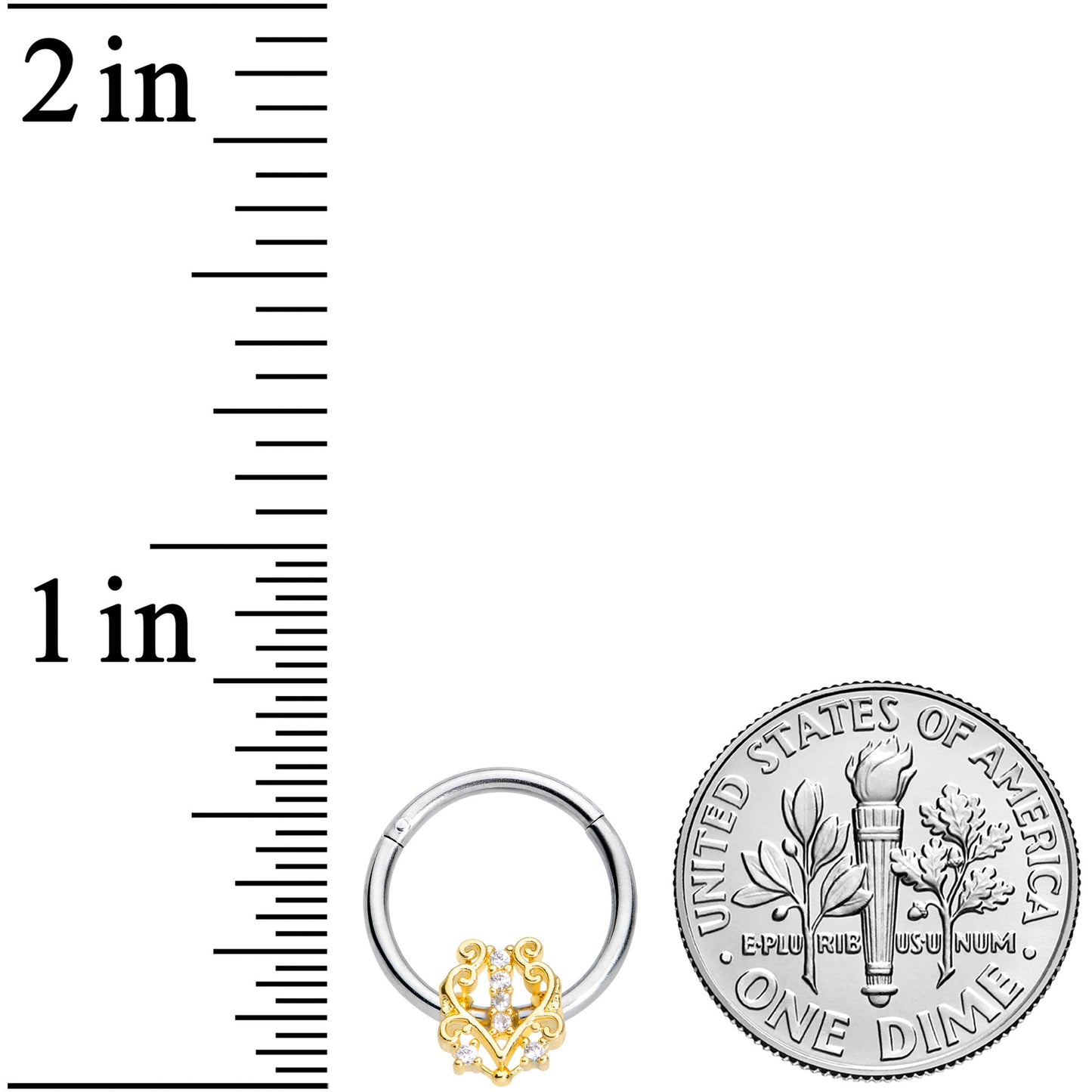 16G 3/8 Clear CZ Gem Fancy Heart Hinged Segment Ring