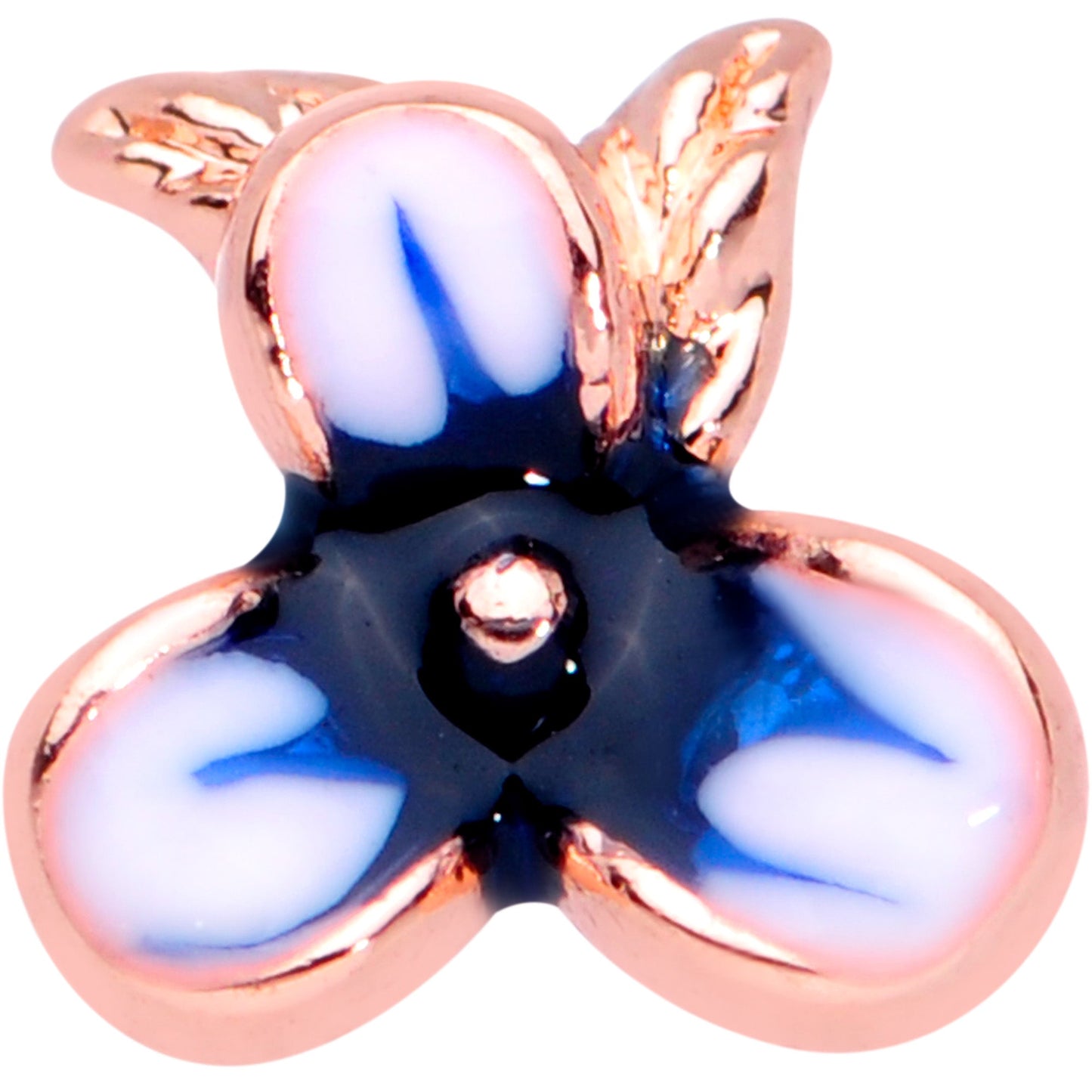 20G 5/16 Rose Gold Tone Blue White Flower L Shaped Nose Ring