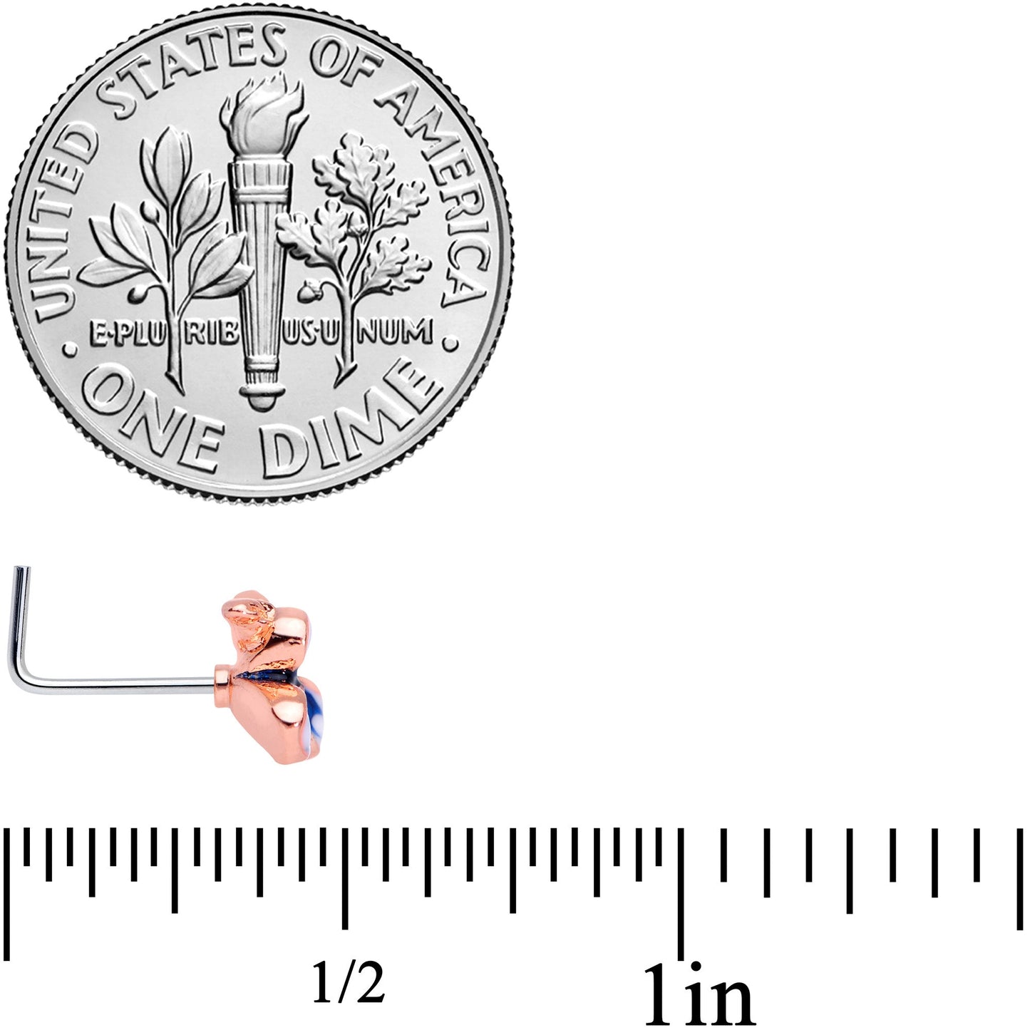 20G 5/16 Rose Gold Tone Blue White Flower L Shaped Nose Ring