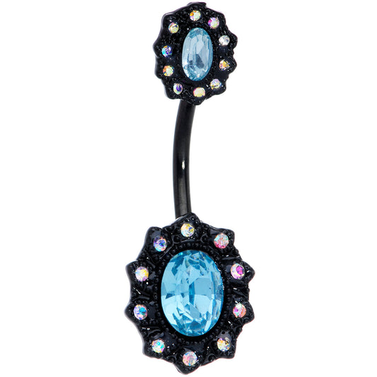 Aurora Blue Gem Black Halloween Double Mount Belly Ring