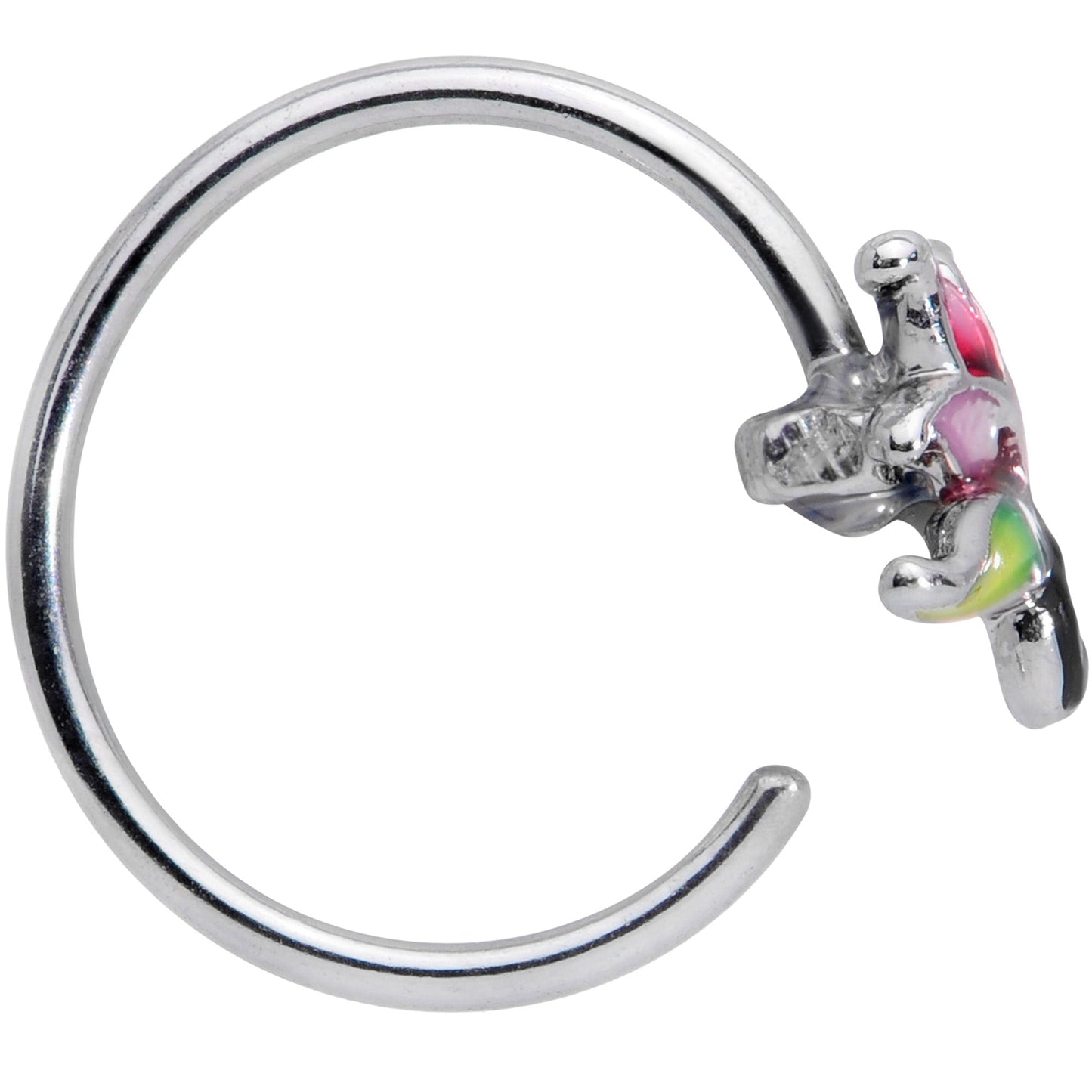 20G 1/4 Green Purple Tropical Flower Nose Hoop