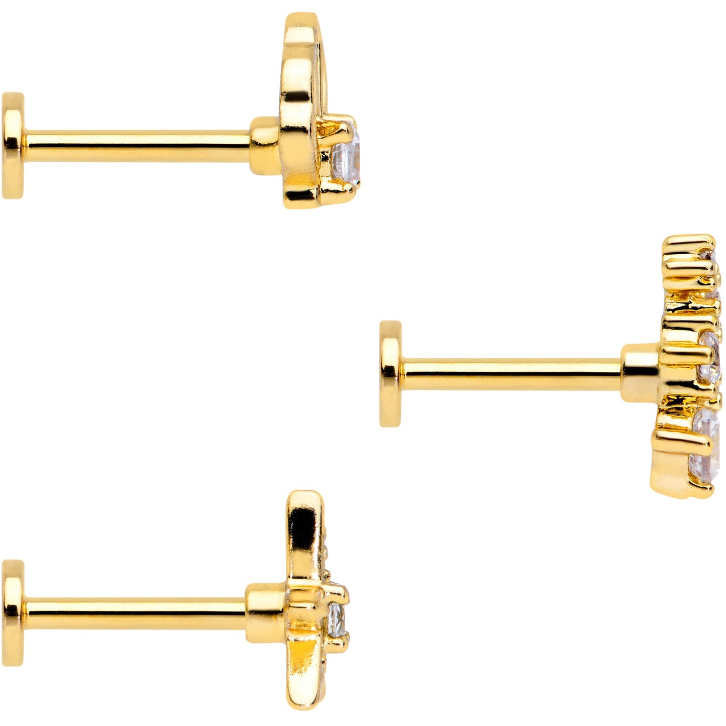 16G 5/16 Clear CZ Gem Gold Tone Nautical Labret Tragus Set of 3