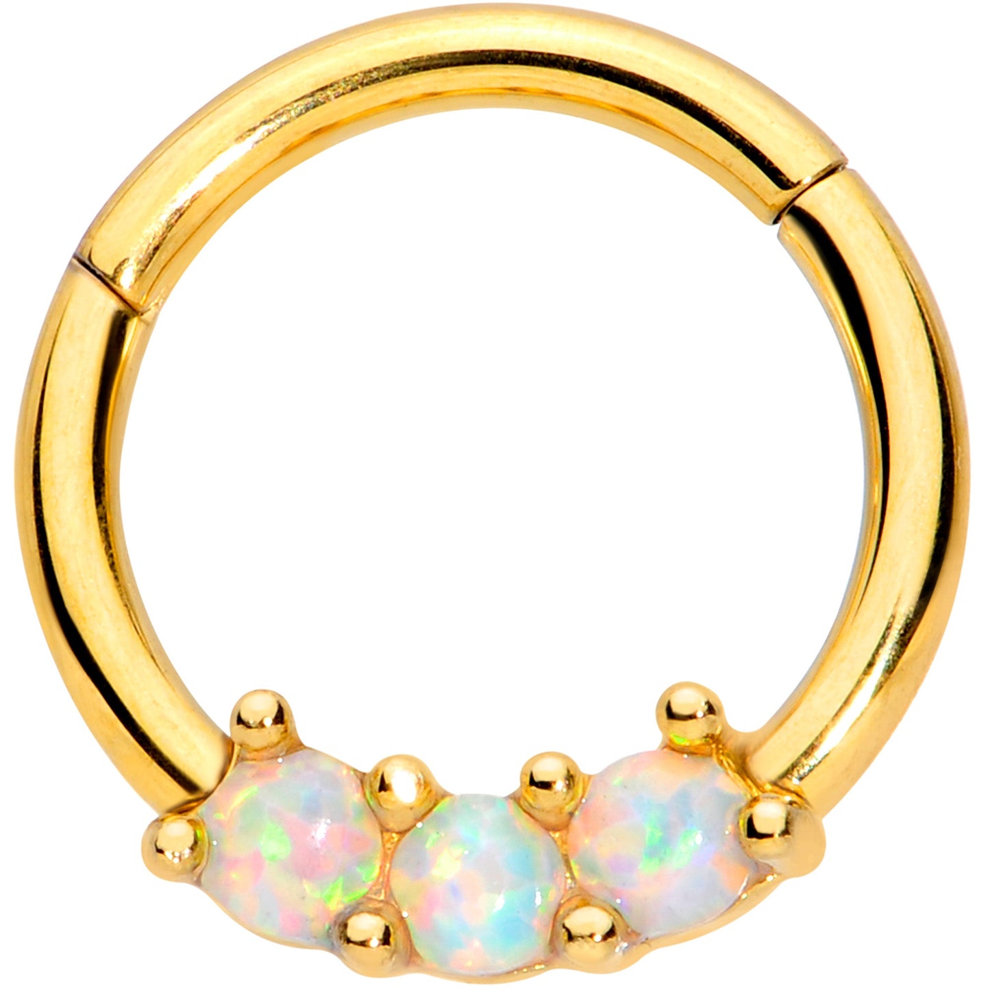 16G 5/16 White Synthetic Opal Gold Tone Trio Hinged Segment Ring
