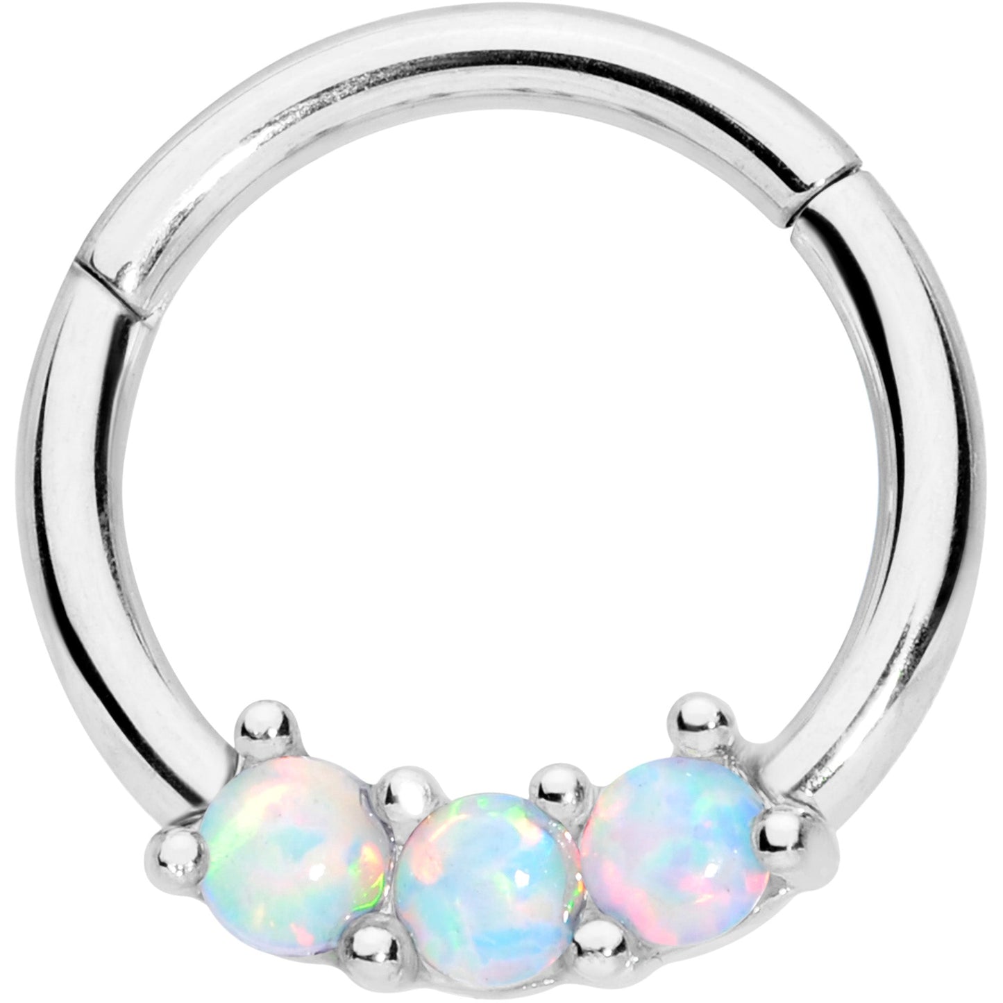 16G 5/16 White Synthetic Opal Trio Hinged Segment Ring