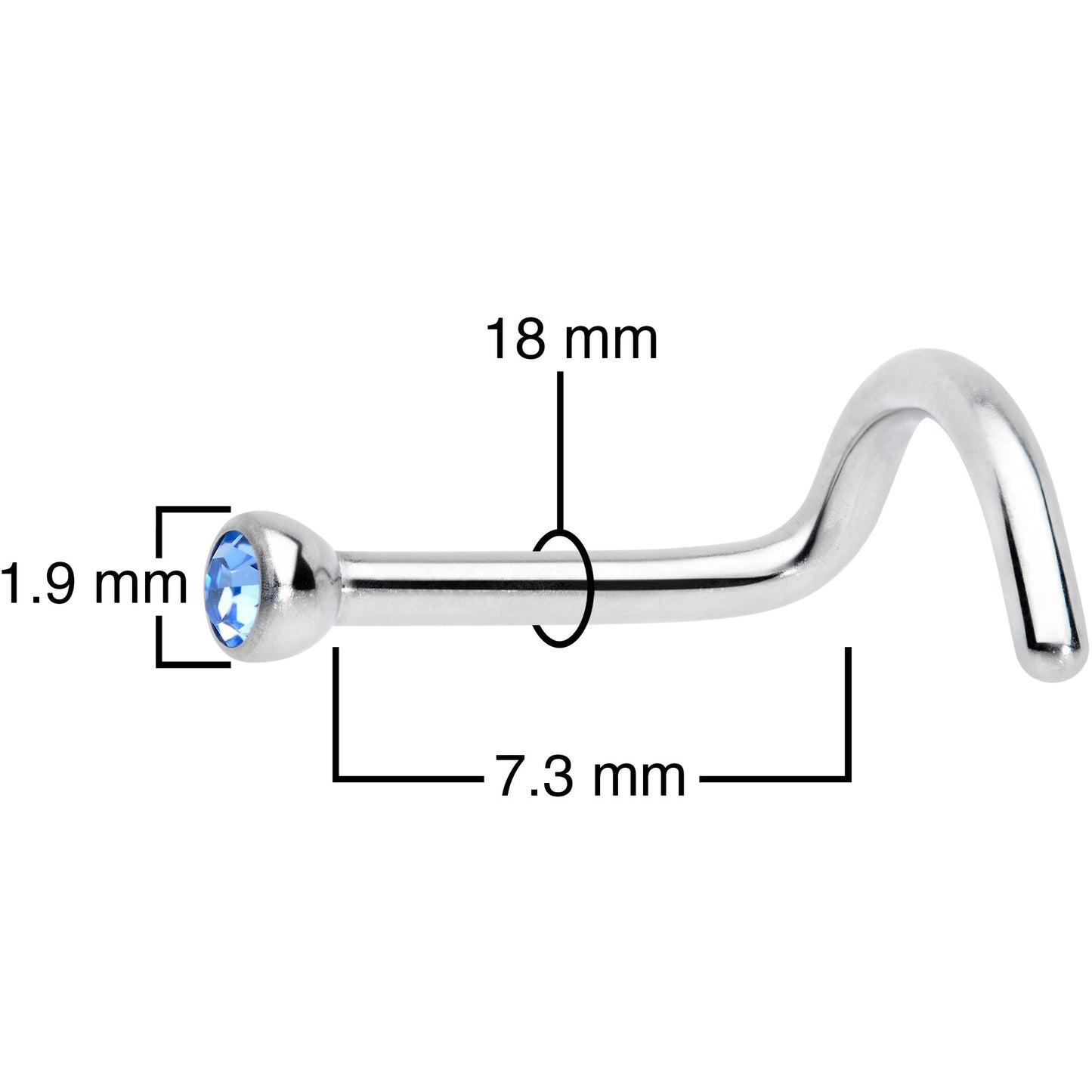 18G Lt Blue 2mm Grade 23 Titanium Press Fit Left Nose Ring Screw